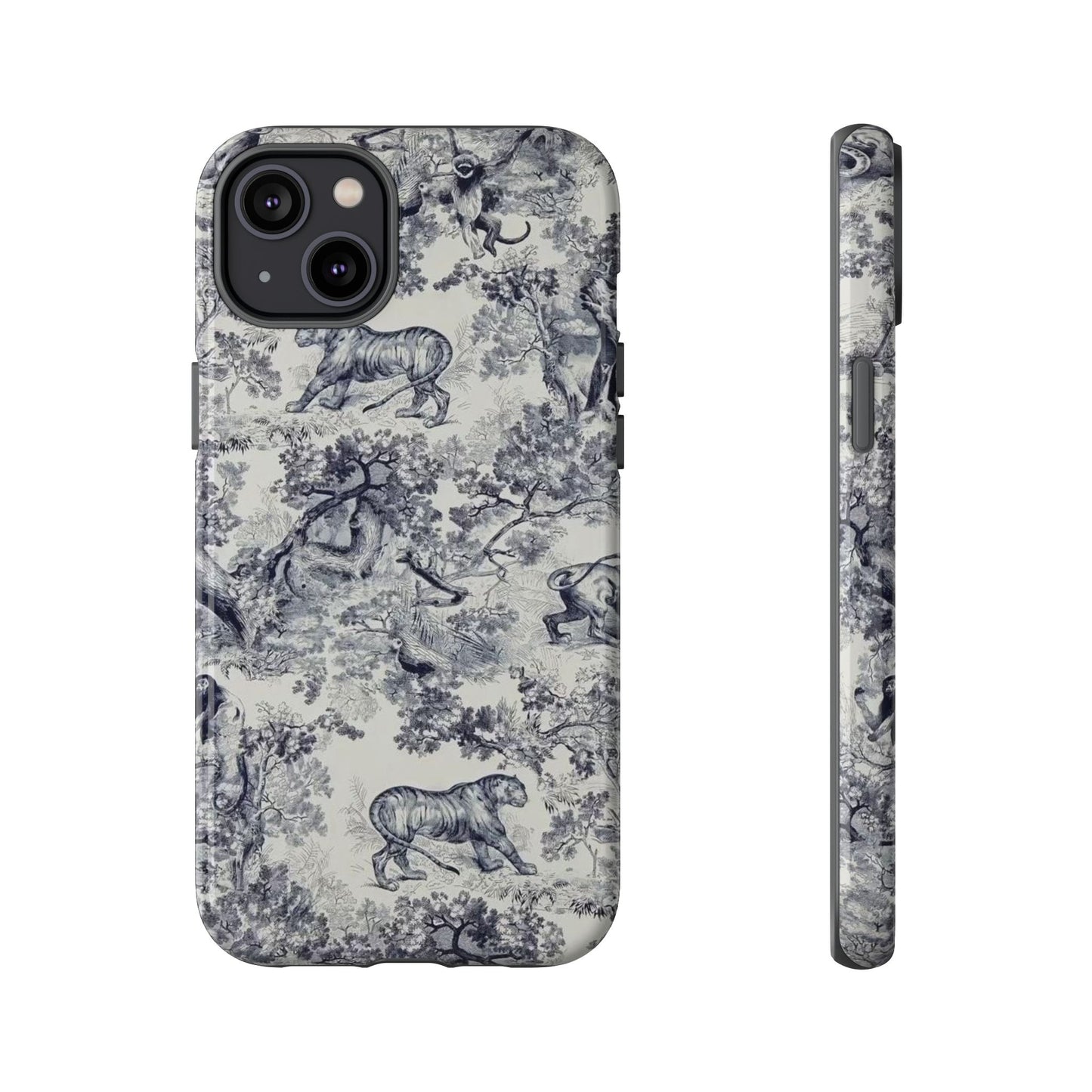 Toile Safari Phone Case — Vintage Tiger & Jungle Pattern Protective Tough Case