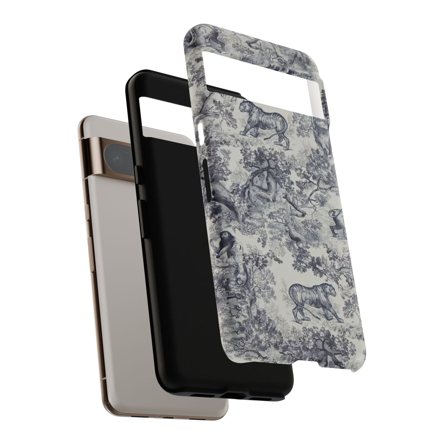 Toile Safari Phone Case — Vintage Tiger & Jungle Pattern Protective Tough Case