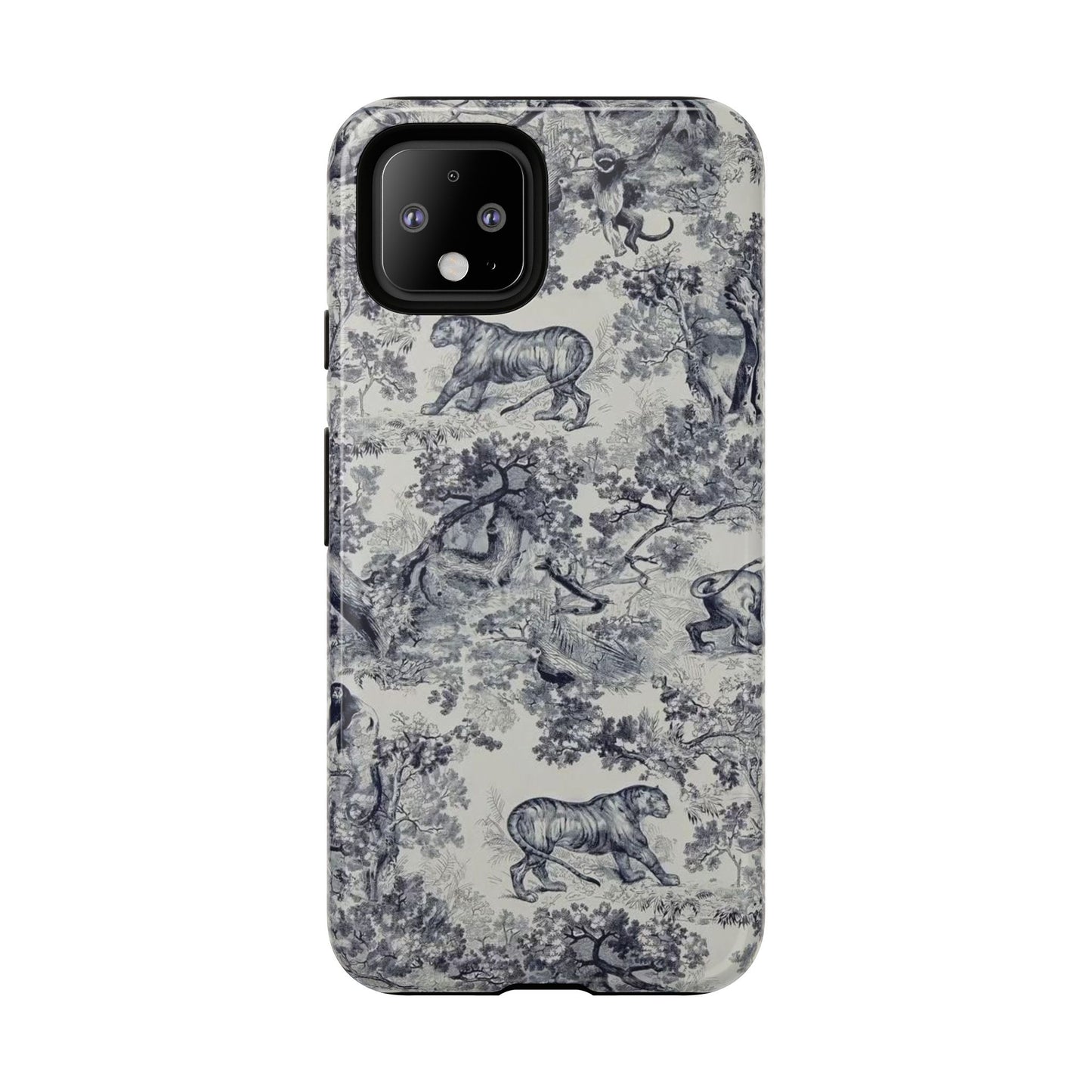Toile Safari Phone Case — Vintage Tiger & Jungle Pattern Protective Tough Case