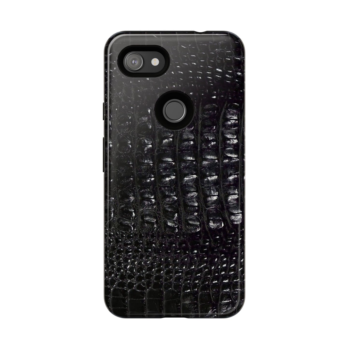 Black Croc Texture Tough Phone Case — Rugged Protective iPhone Cover