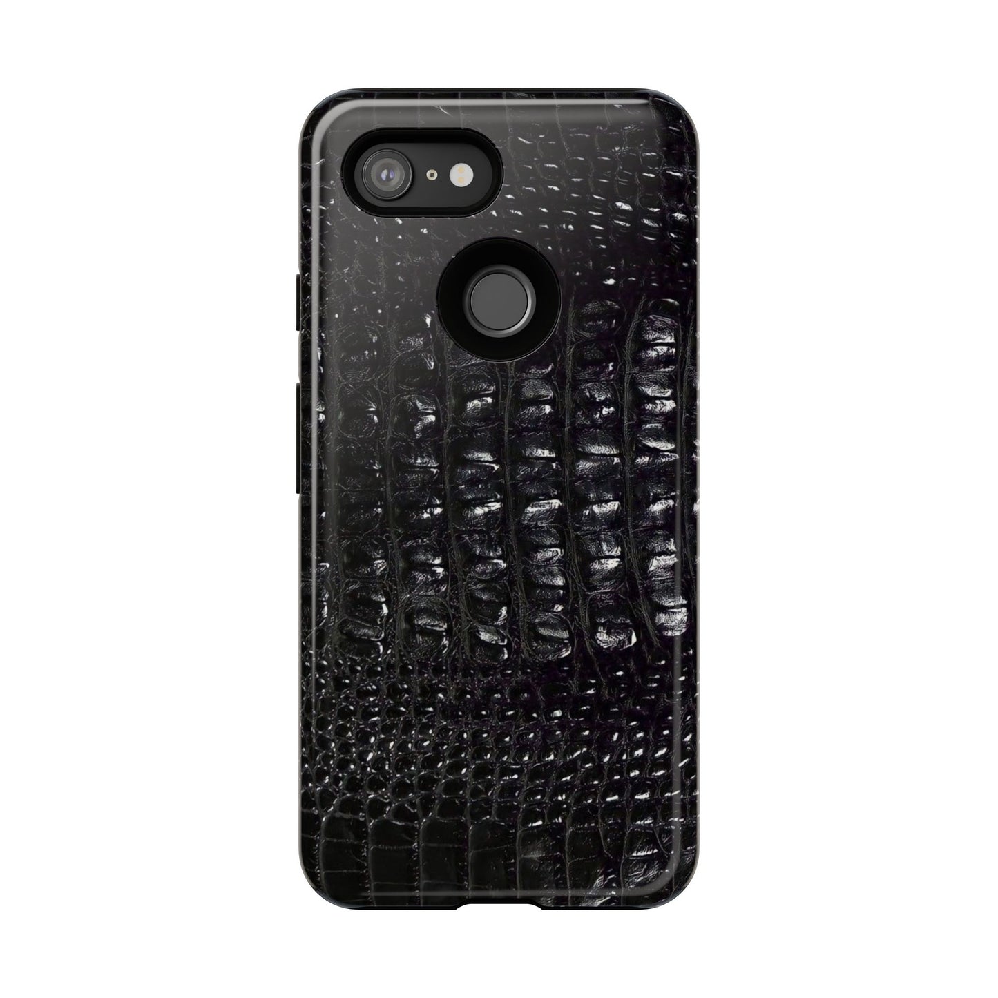 Black Croc Texture Tough Phone Case — Rugged Protective iPhone Cover