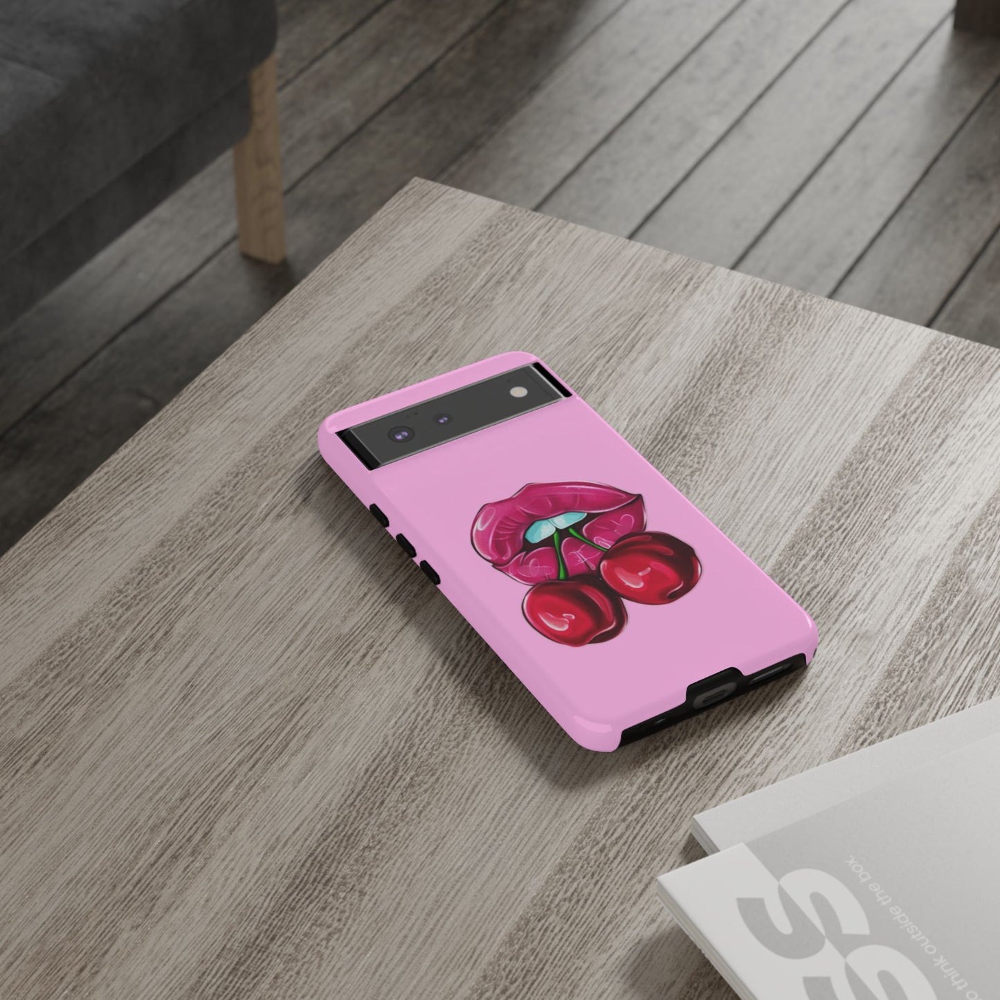 Stylish Phone Case with Cherry Kiss Design, Cute Gift for Her, Trendy Mobile Accessory, Perfect for Birthdays, Valentine's Day, Everyday Use