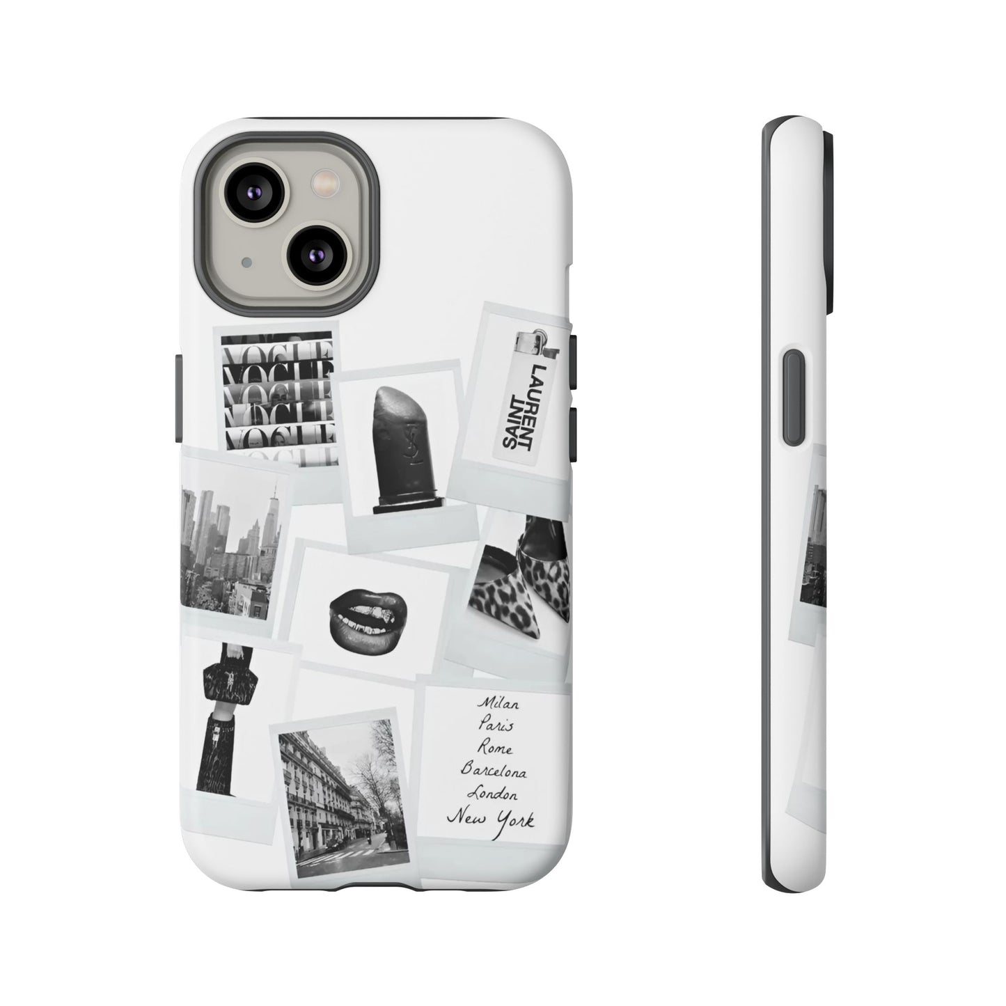 Phone Case — Black & White Polaroid Collage (City, Fashion, Lipstick)