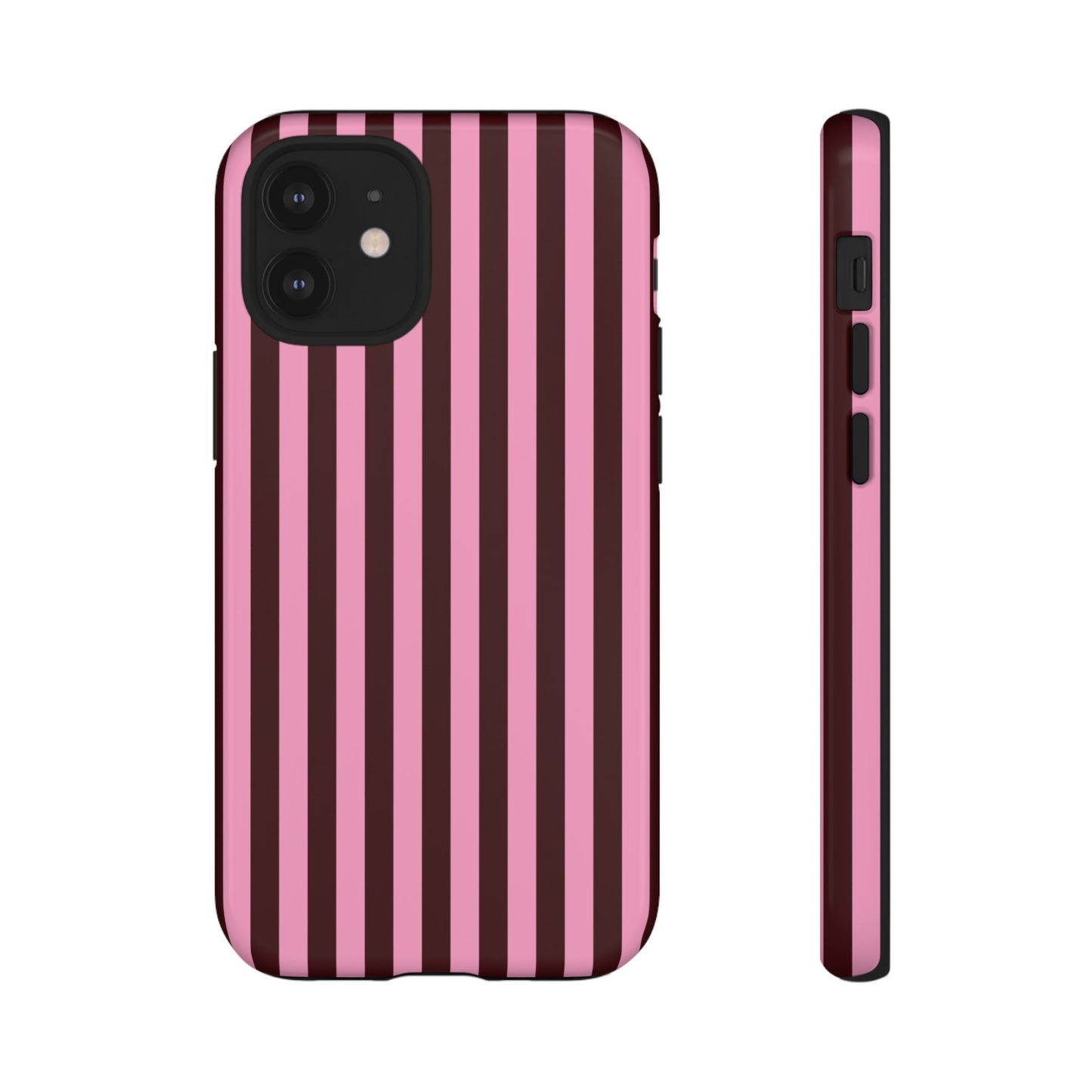 Striped Pink & Burgundy Tough Phone Case — Durable Vertical Stripe Protection