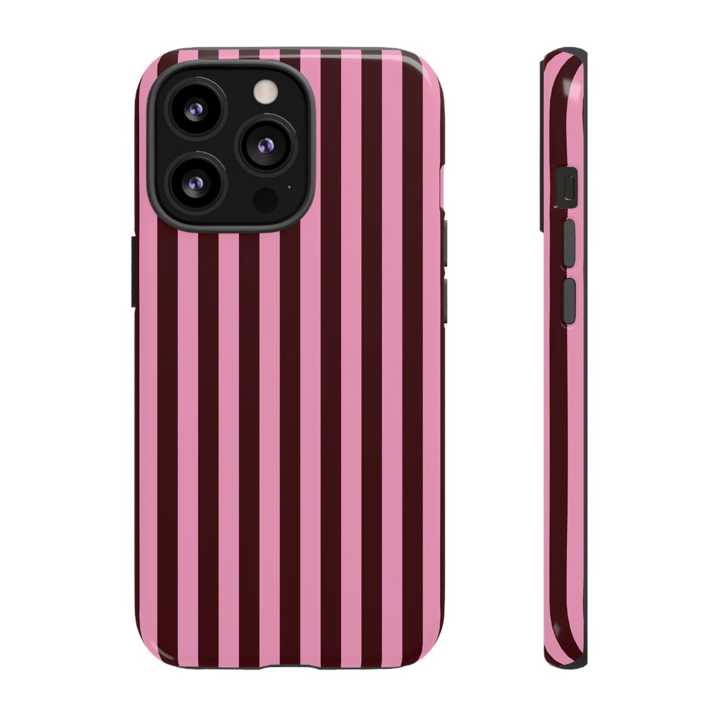 Striped Pink & Burgundy Tough Phone Case — Durable Vertical Stripe Protection