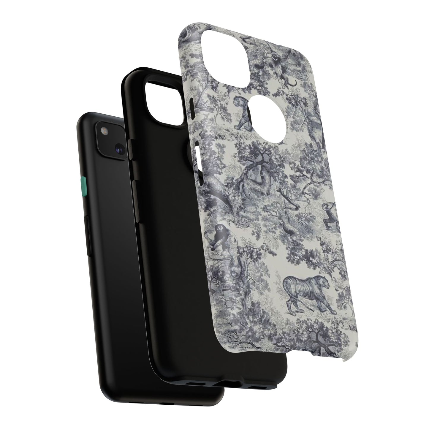 Toile Safari Phone Case — Vintage Tiger & Jungle Pattern Protective Tough Case