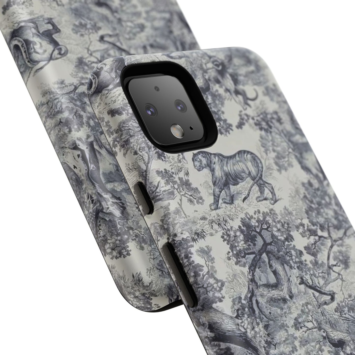 Toile Safari Phone Case — Vintage Tiger & Jungle Pattern Protective Tough Case