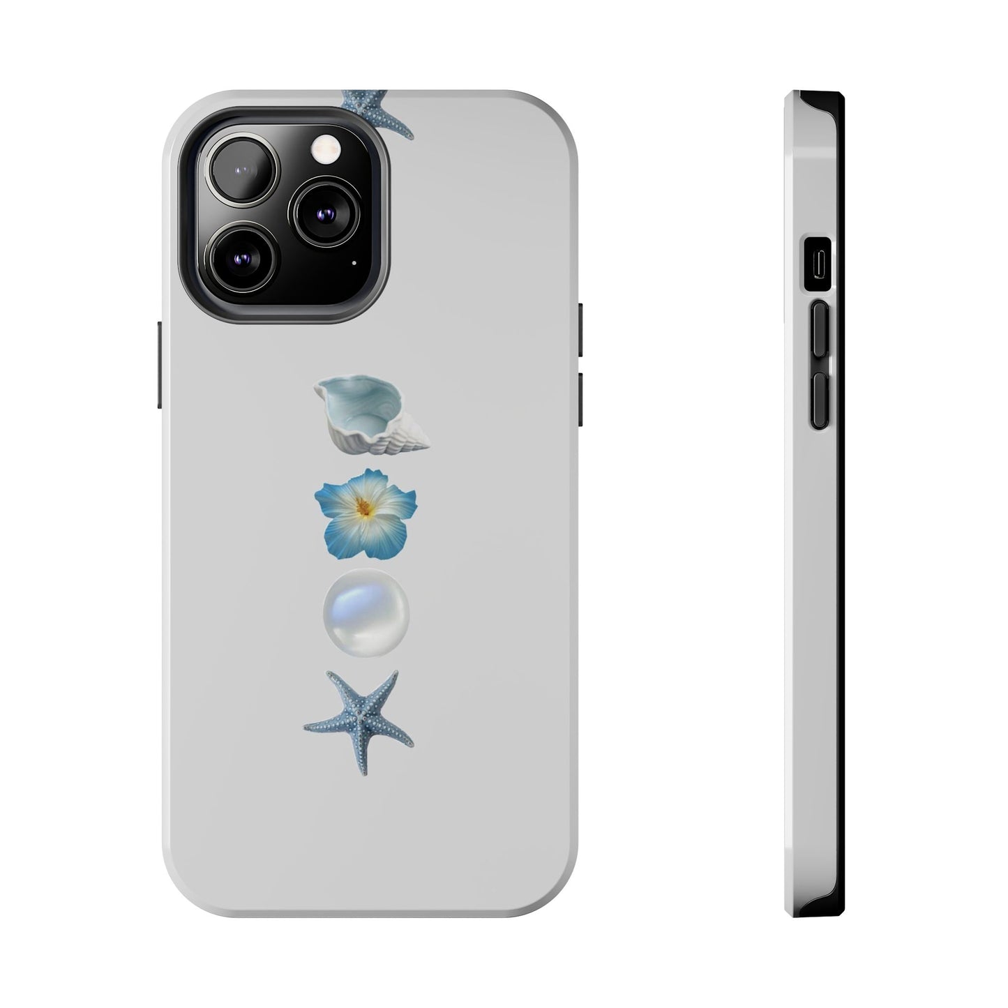 Ocean-Inspired Tough Phone Cases - Coastal Design with Shells and Pearls