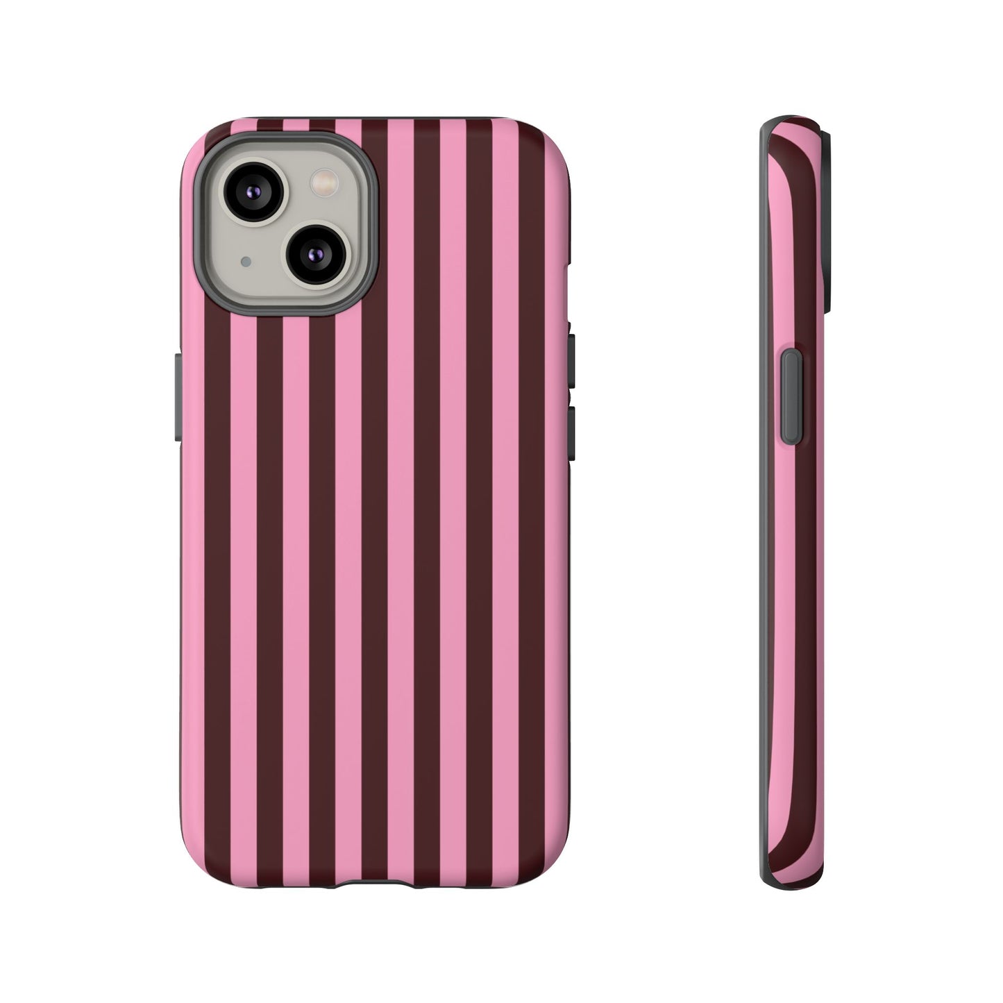 Striped Pink & Burgundy Tough Phone Case — Durable Vertical Stripe Protection