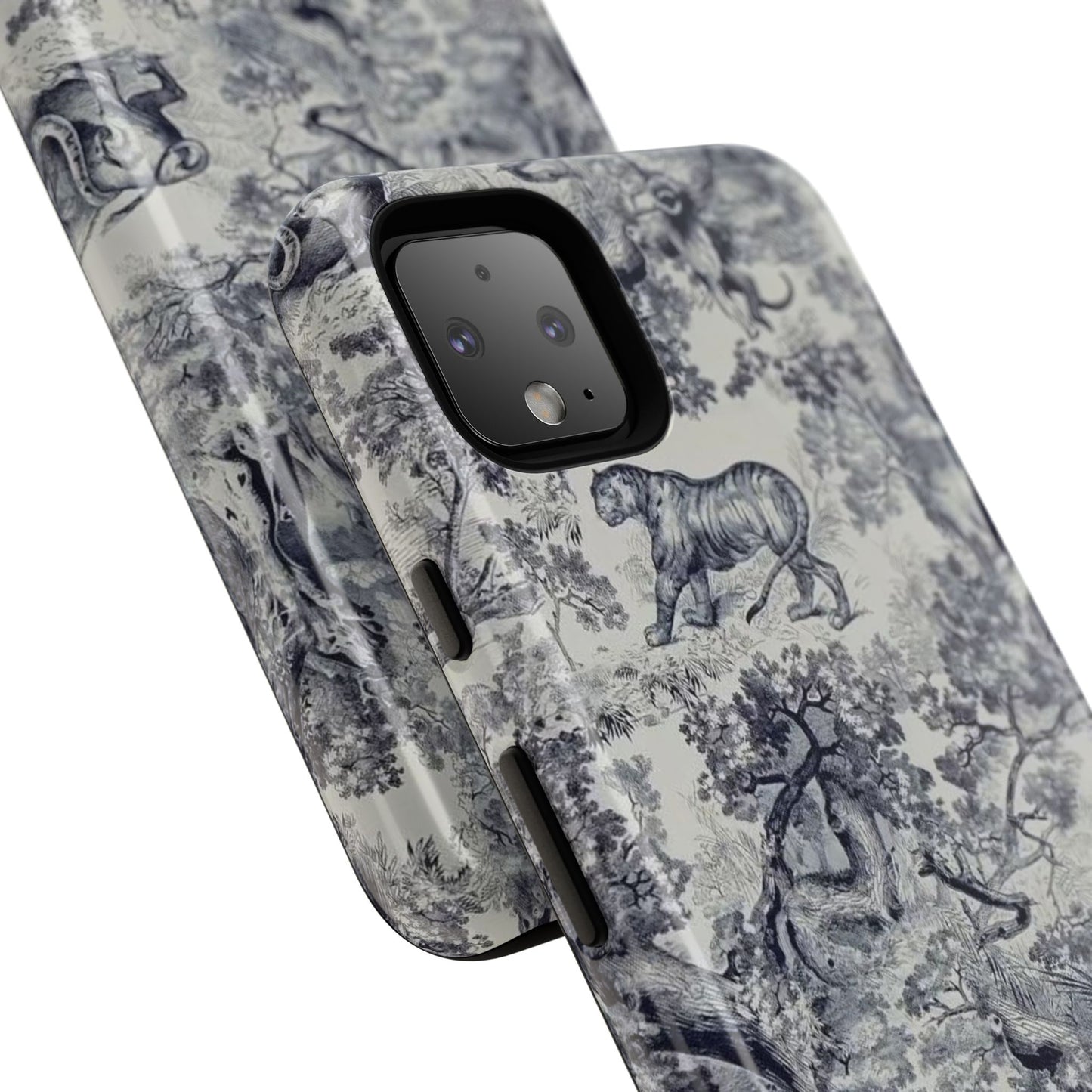 Toile Safari Phone Case — Vintage Tiger & Jungle Pattern Protective Tough Case