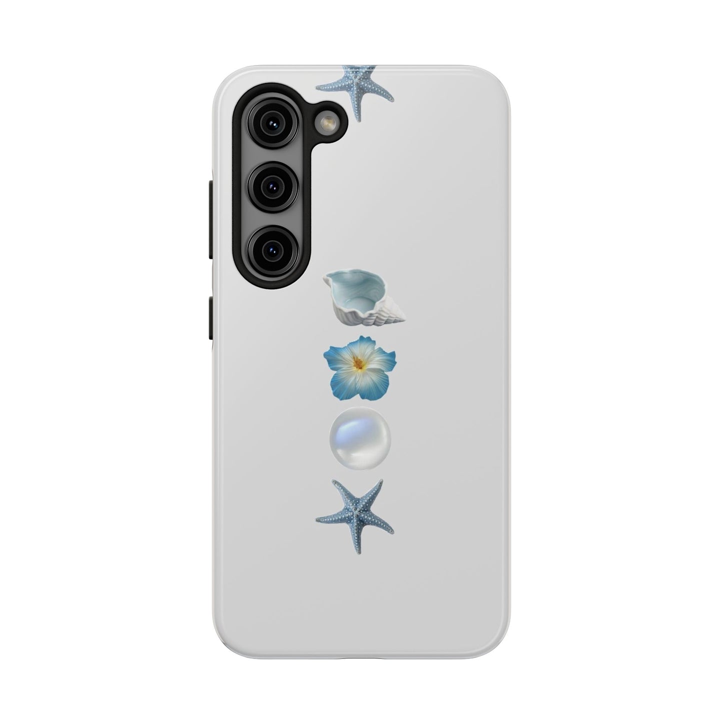Ocean-Inspired Tough Phone Cases - Coastal Design with Shells and Pearls