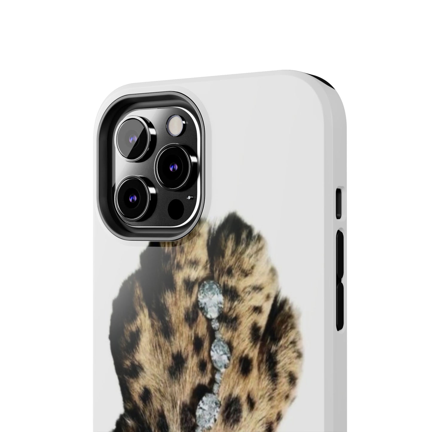Stylish Leopard Print Tough Phone Case with Diamond Accessories