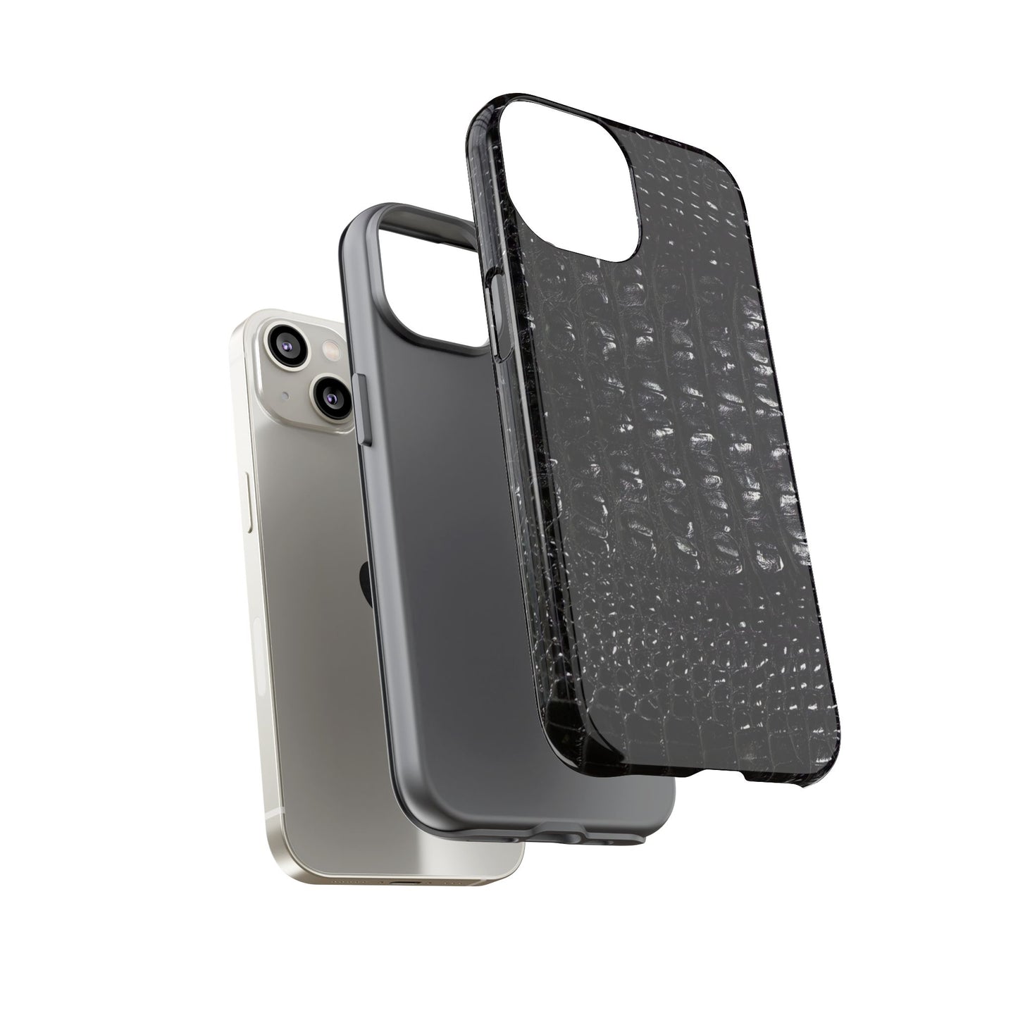 Black Croc Texture Tough Phone Case — Rugged Protective iPhone Cover