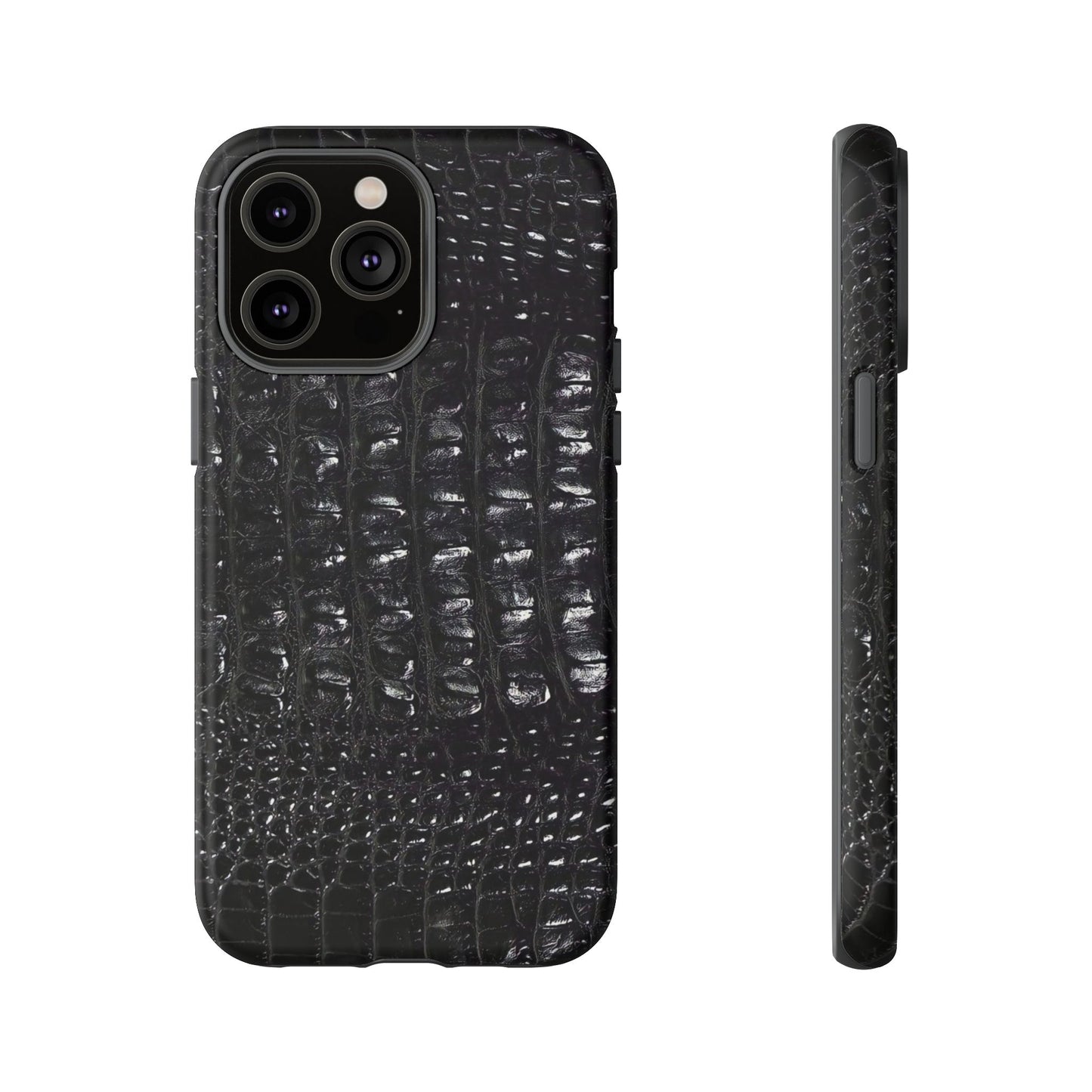 Black Croc Texture Tough Phone Case — Rugged Protective iPhone Cover