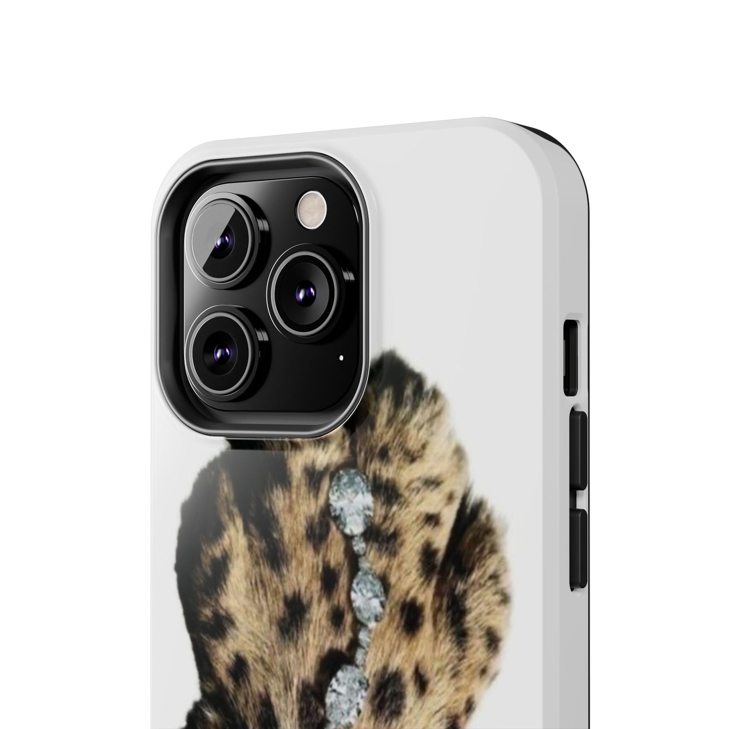 Stylish Leopard Print Tough Phone Case with Diamond Accessories
