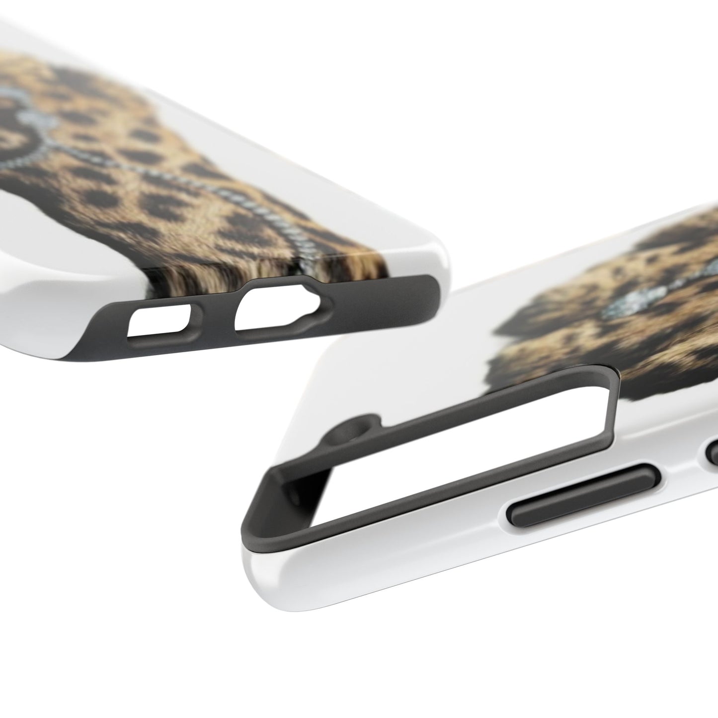 Stylish Leopard Print Tough Phone Case with Diamond Accessories