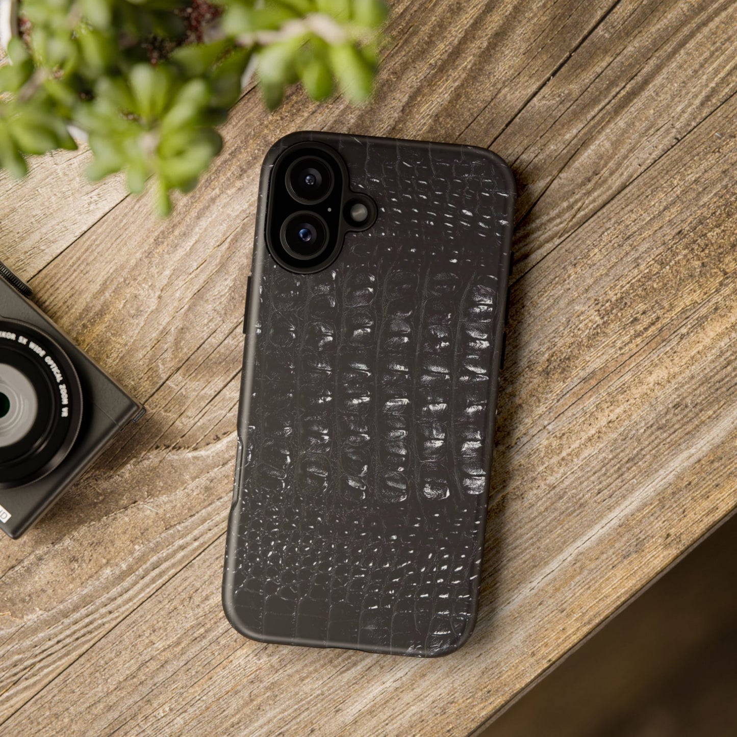 Black Croc Texture Tough Phone Case — Rugged Protective iPhone Cover
