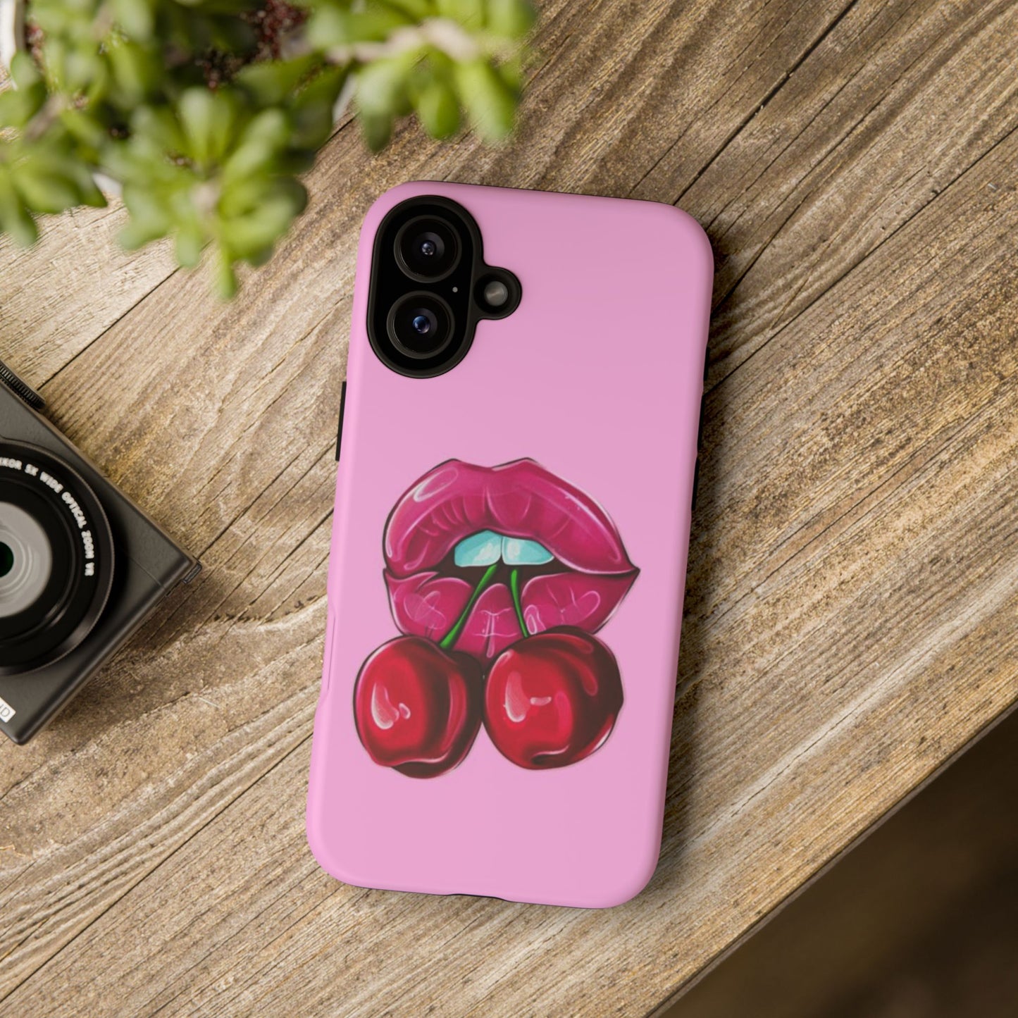 Stylish Phone Case with Cherry Kiss Design, Cute Gift for Her, Trendy Mobile Accessory, Perfect for Birthdays, Valentine's Day, Everyday Use