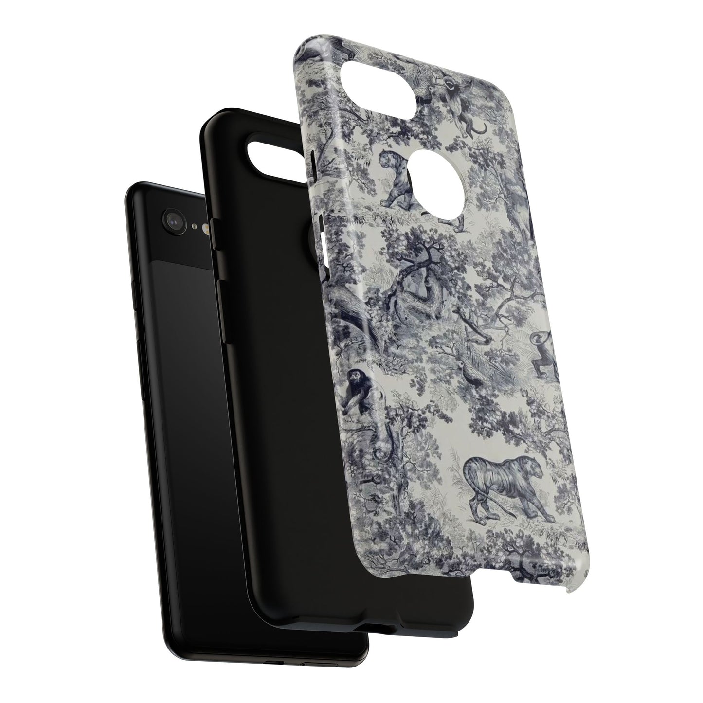 Toile Safari Phone Case — Vintage Tiger & Jungle Pattern Protective Tough Case