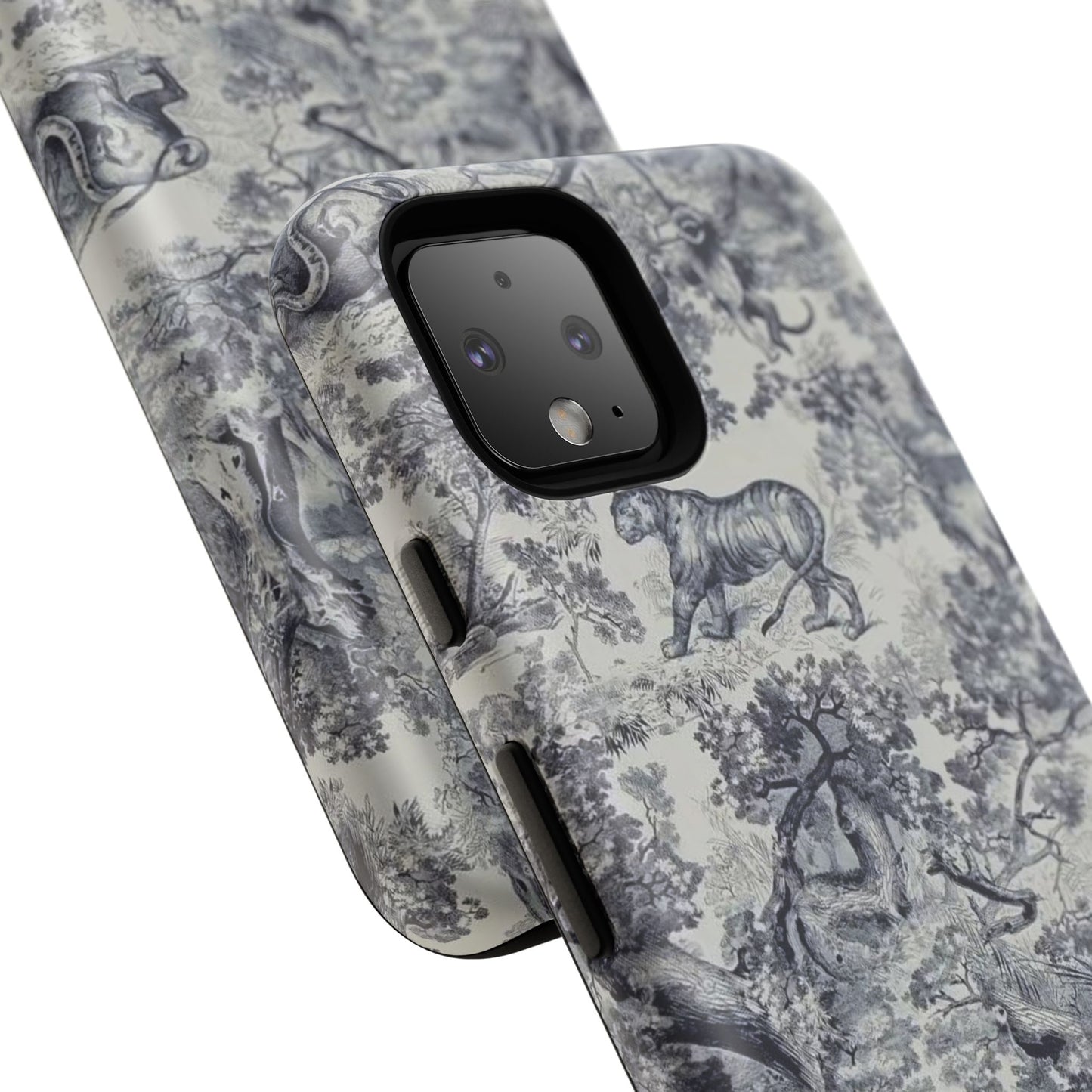 Toile Safari Phone Case — Vintage Tiger & Jungle Pattern Protective Tough Case