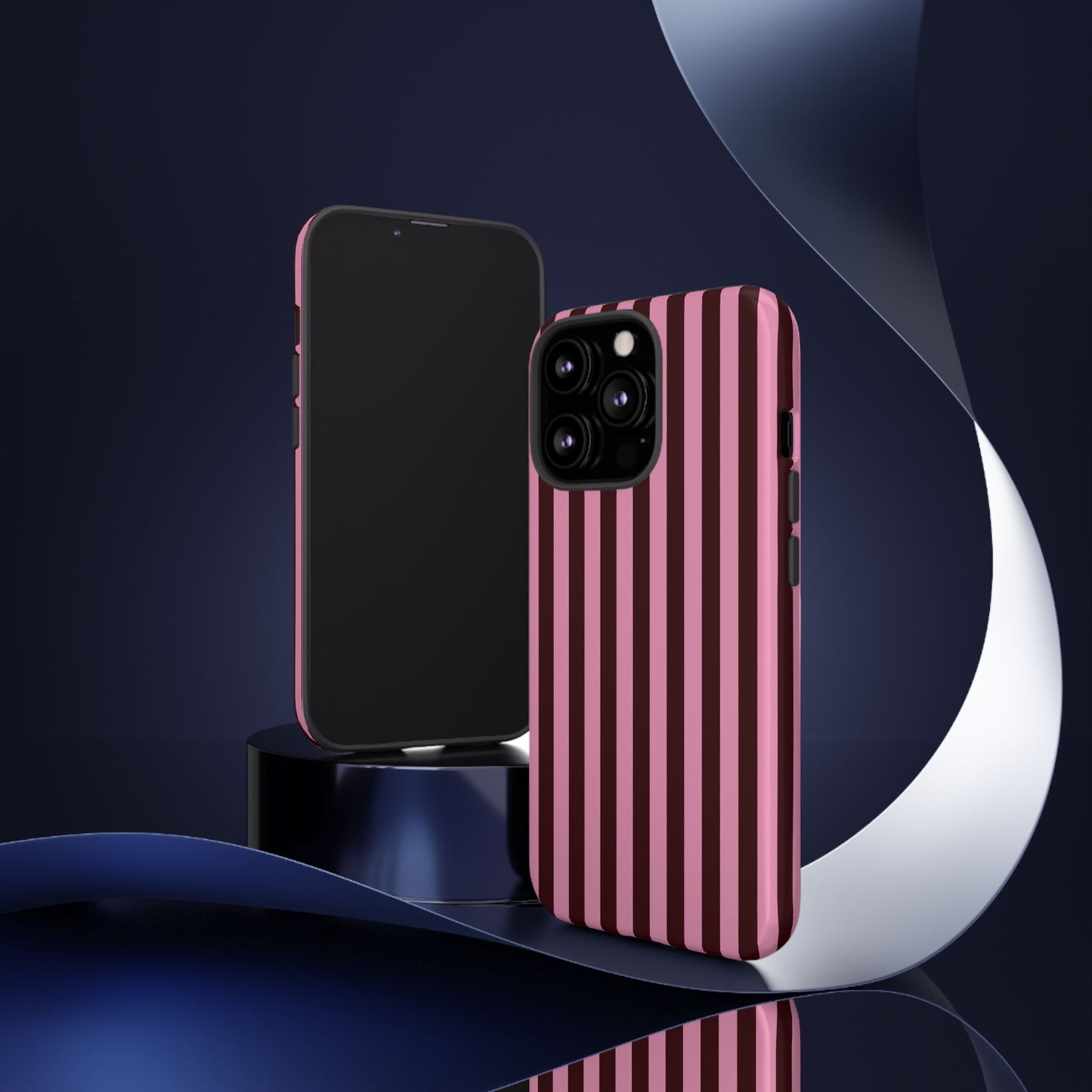 Striped Pink & Burgundy Tough Phone Case — Durable Vertical Stripe Protection