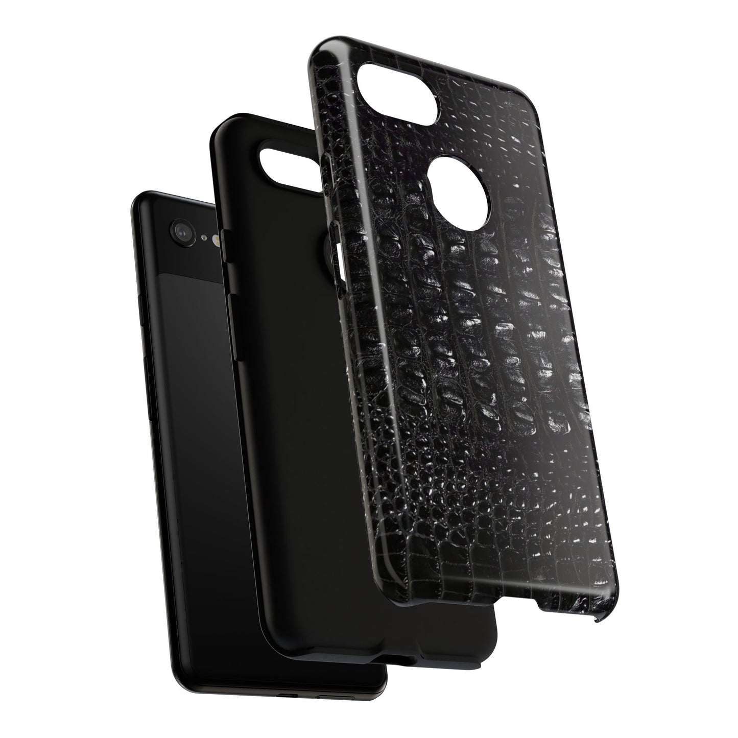 Black Croc Texture Tough Phone Case — Rugged Protective iPhone Cover
