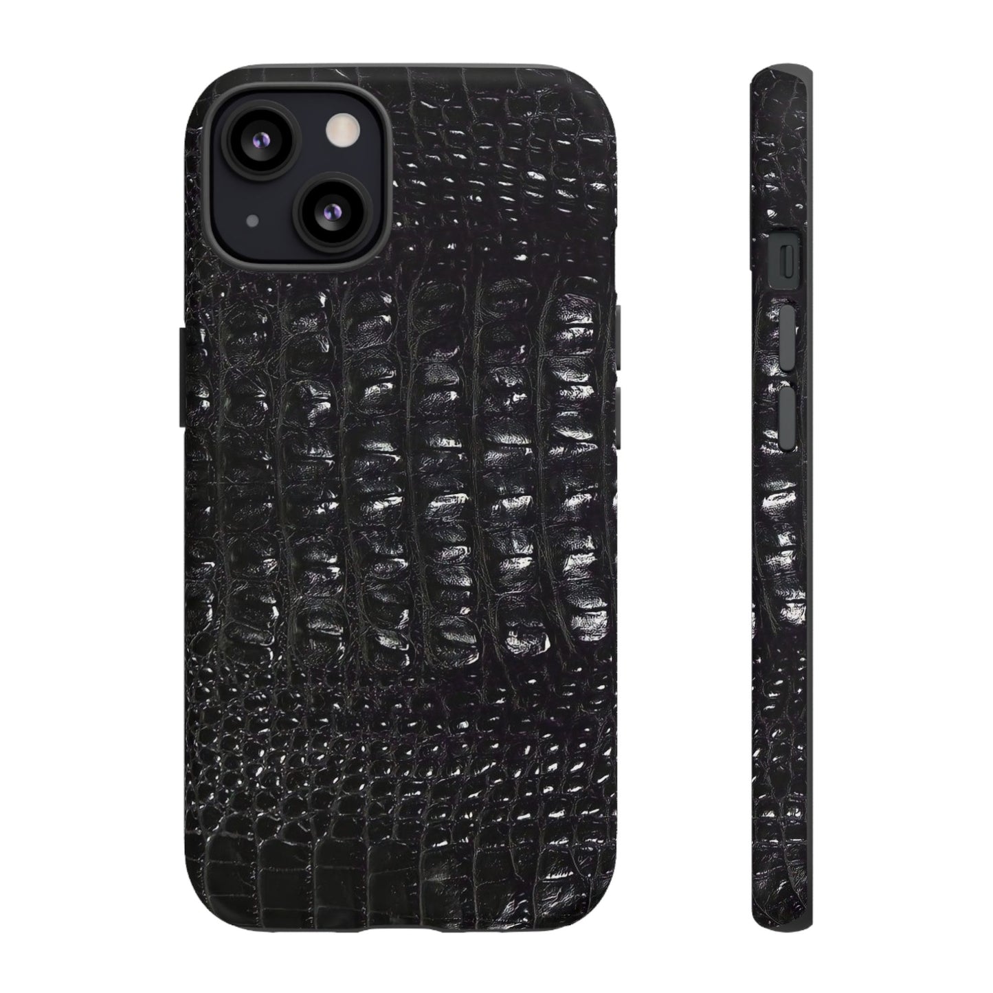 Black Croc Texture Tough Phone Case — Rugged Protective iPhone Cover