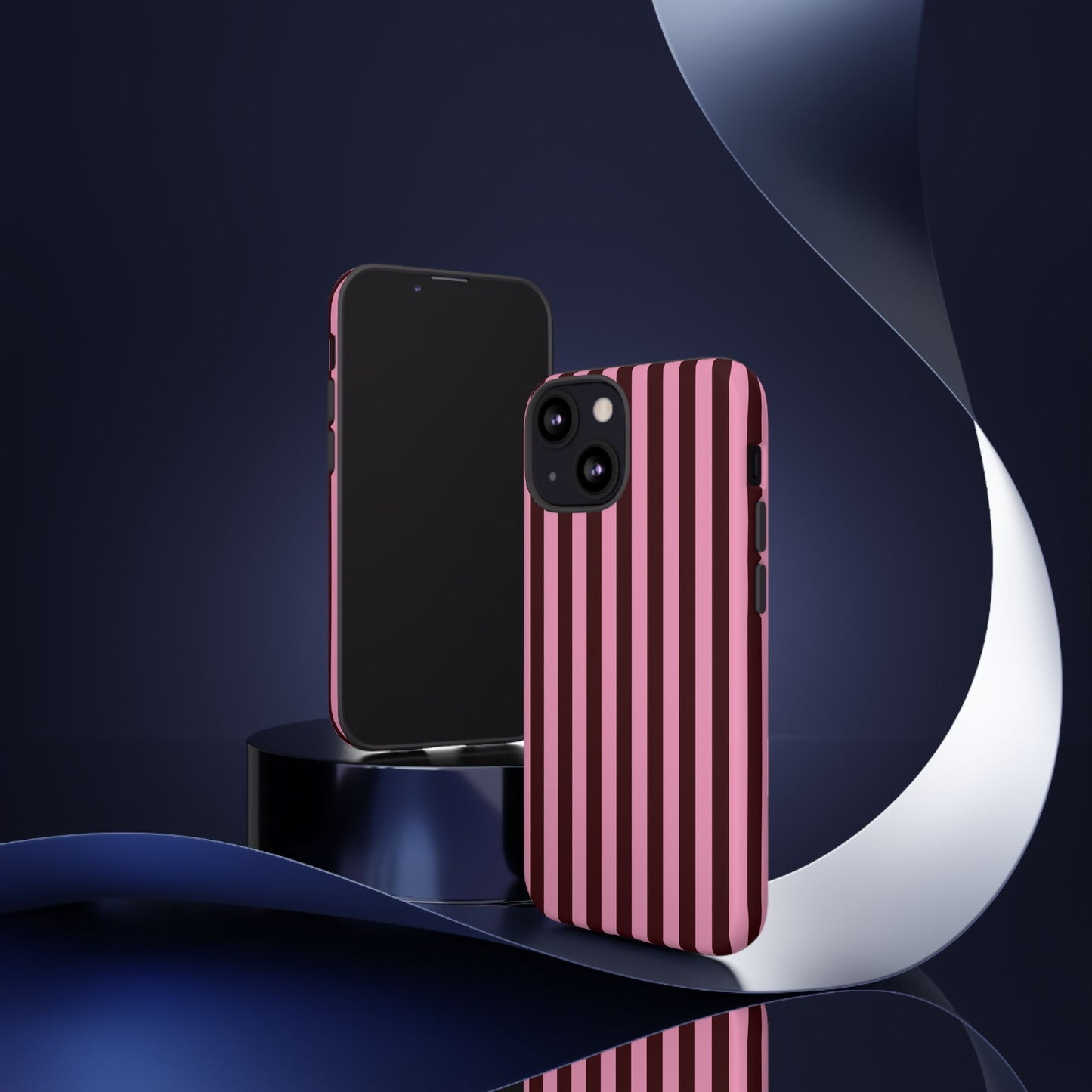 Striped Pink & Burgundy Tough Phone Case — Durable Vertical Stripe Protection