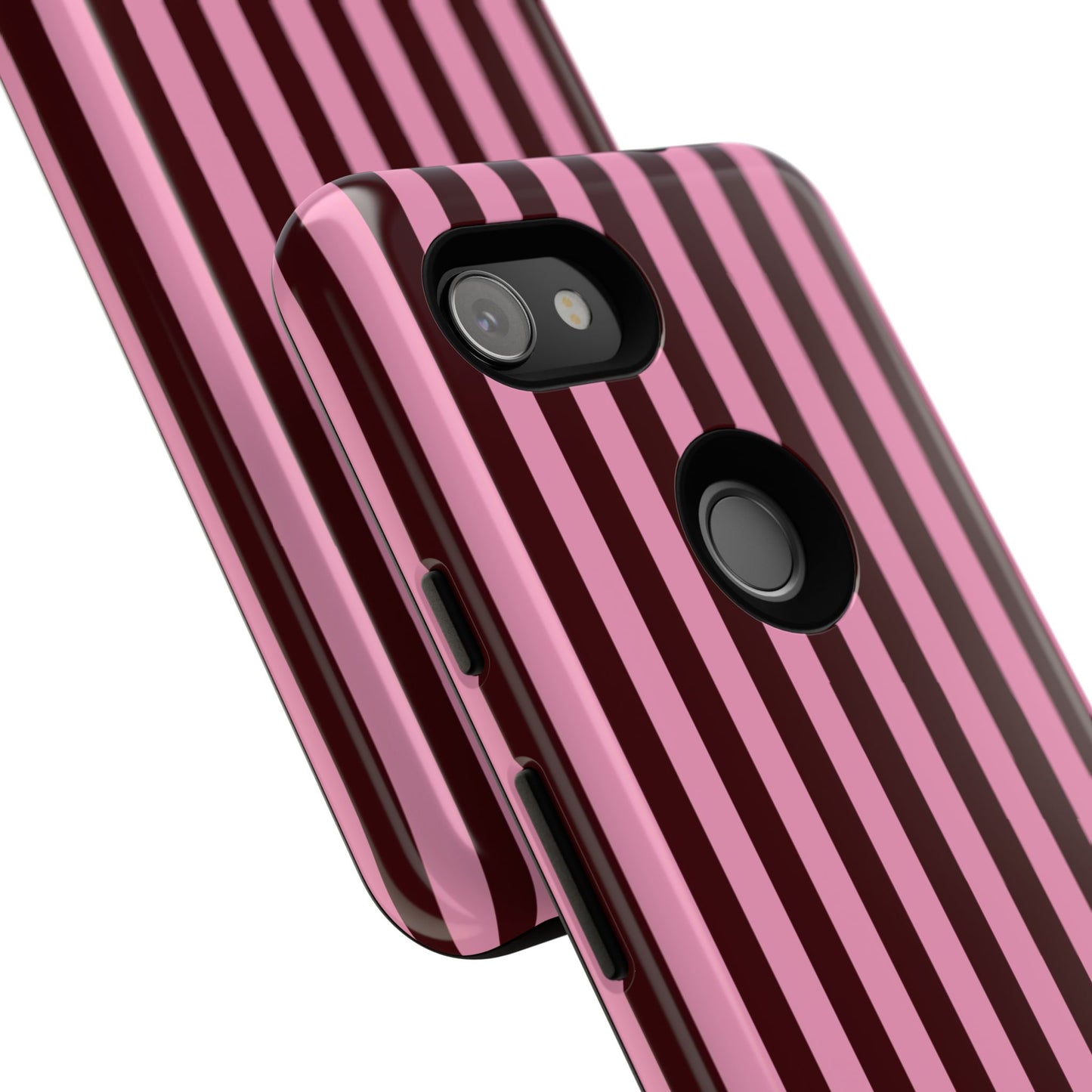 Striped Pink & Burgundy Tough Phone Case — Durable Vertical Stripe Protection