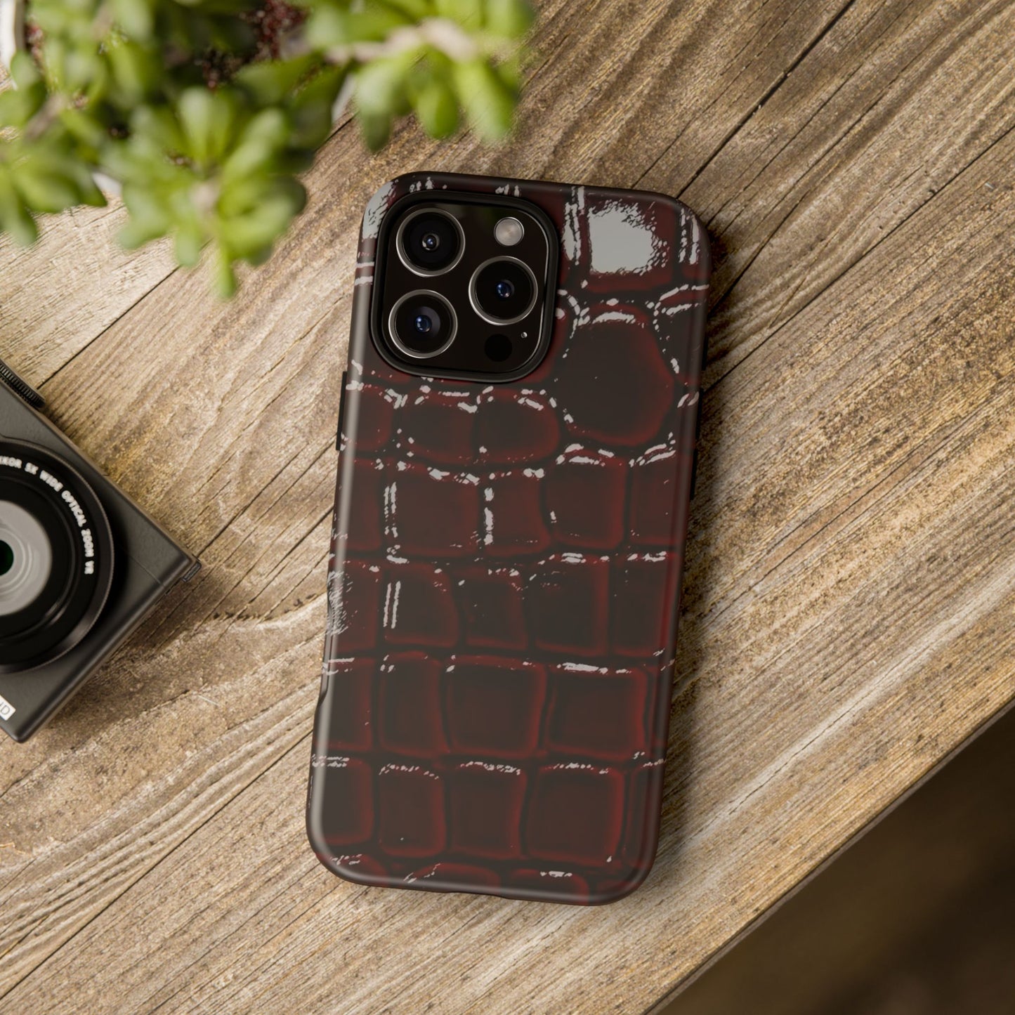 Croc Embossed Burgundy Tough Phone Case