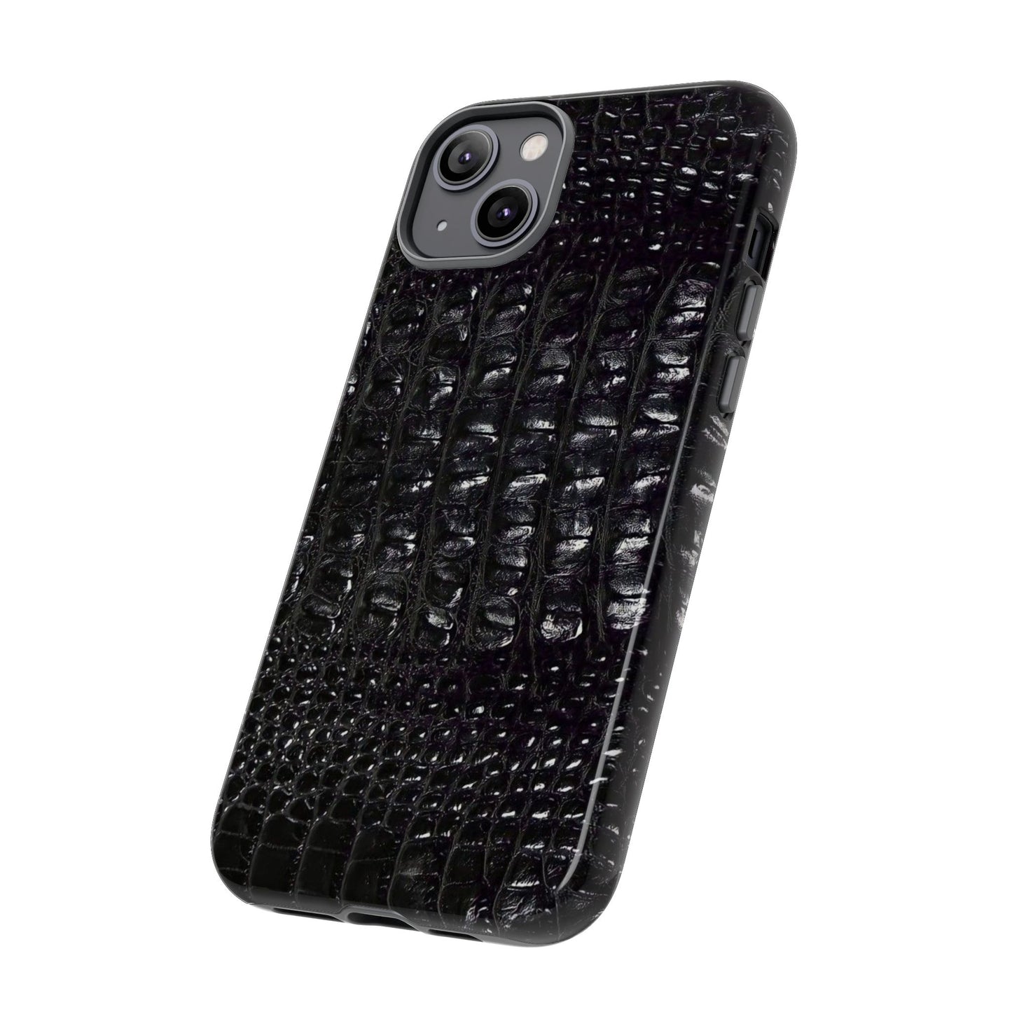 Black Croc Texture Tough Phone Case — Rugged Protective iPhone Cover