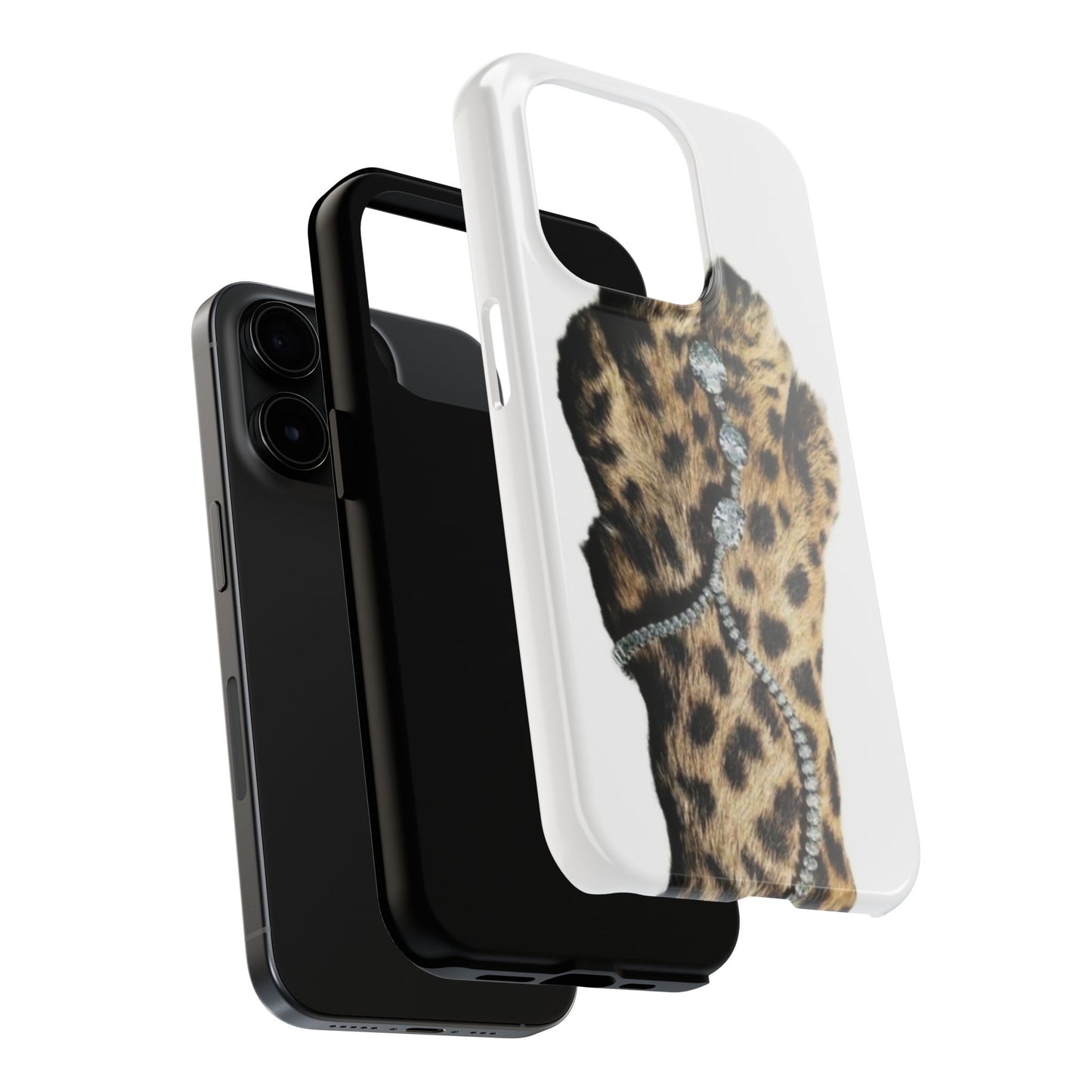 Stylish Leopard Print Tough Phone Case with Diamond Accessories