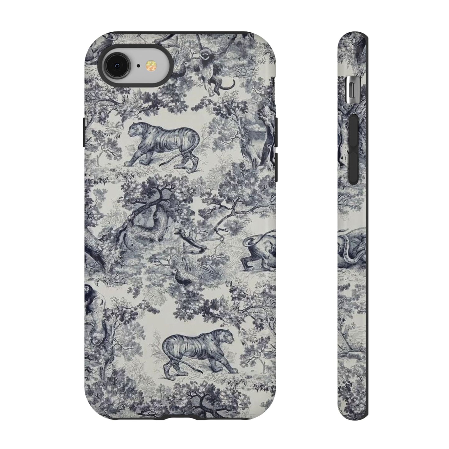 Toile Safari Phone Case — Vintage Tiger & Jungle Pattern Protective Tough Case