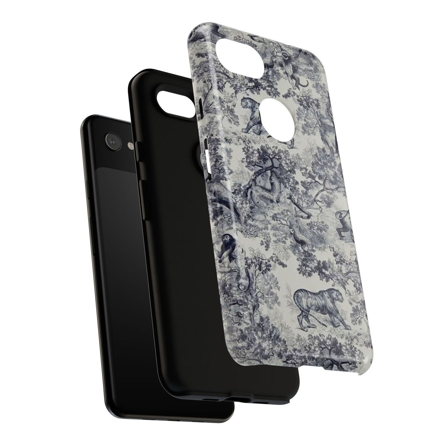 Toile Safari Phone Case — Vintage Tiger & Jungle Pattern Protective Tough Case