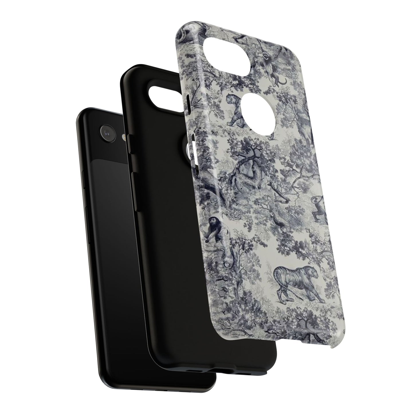 Toile Safari Phone Case — Vintage Tiger & Jungle Pattern Protective Tough Case