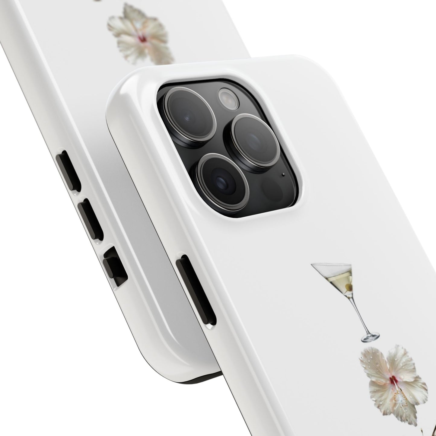 Elegant Nature-Inspired Tough Phone Case with Martini, Flower, Butterfly, and Leopard Design