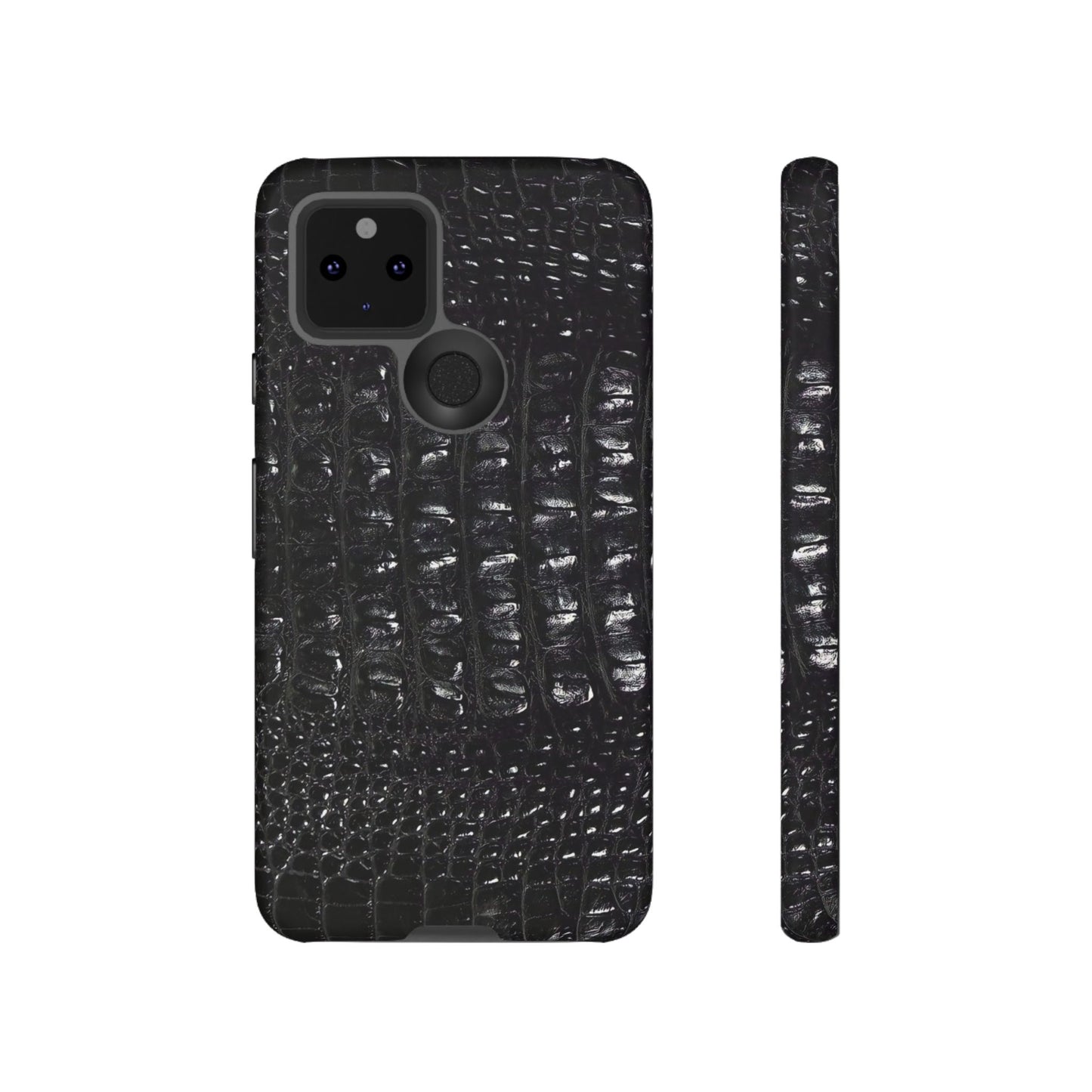 Black Croc Texture Tough Phone Case — Rugged Protective iPhone Cover