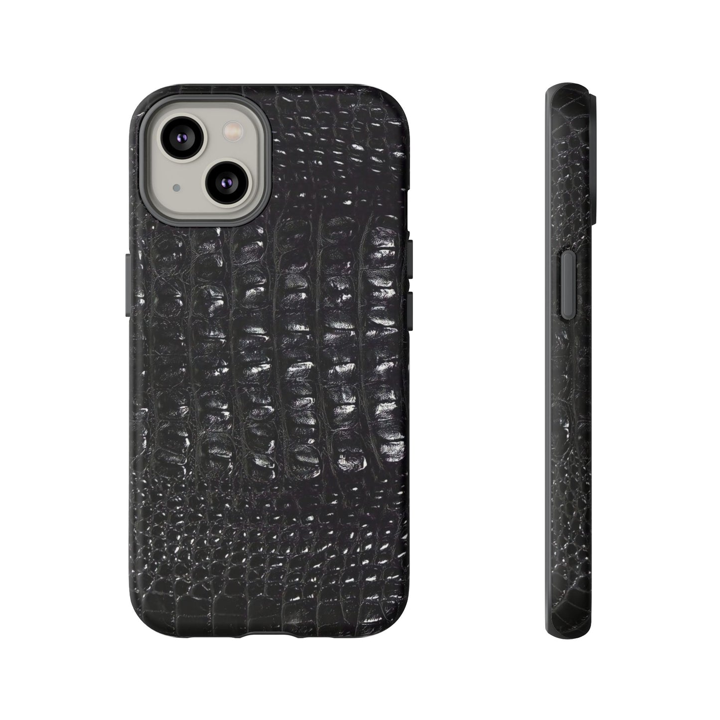 Black Croc Texture Tough Phone Case — Rugged Protective iPhone Cover