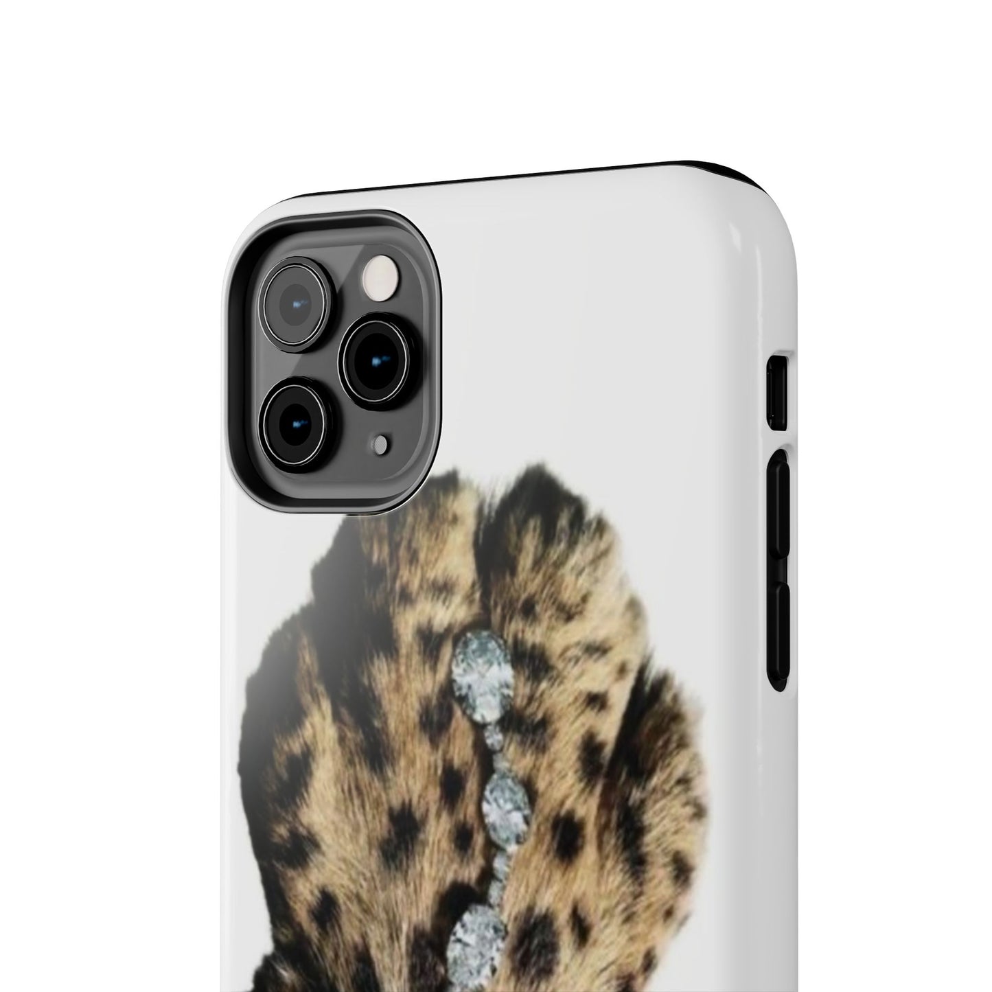 Stylish Leopard Print Tough Phone Case with Diamond Accessories