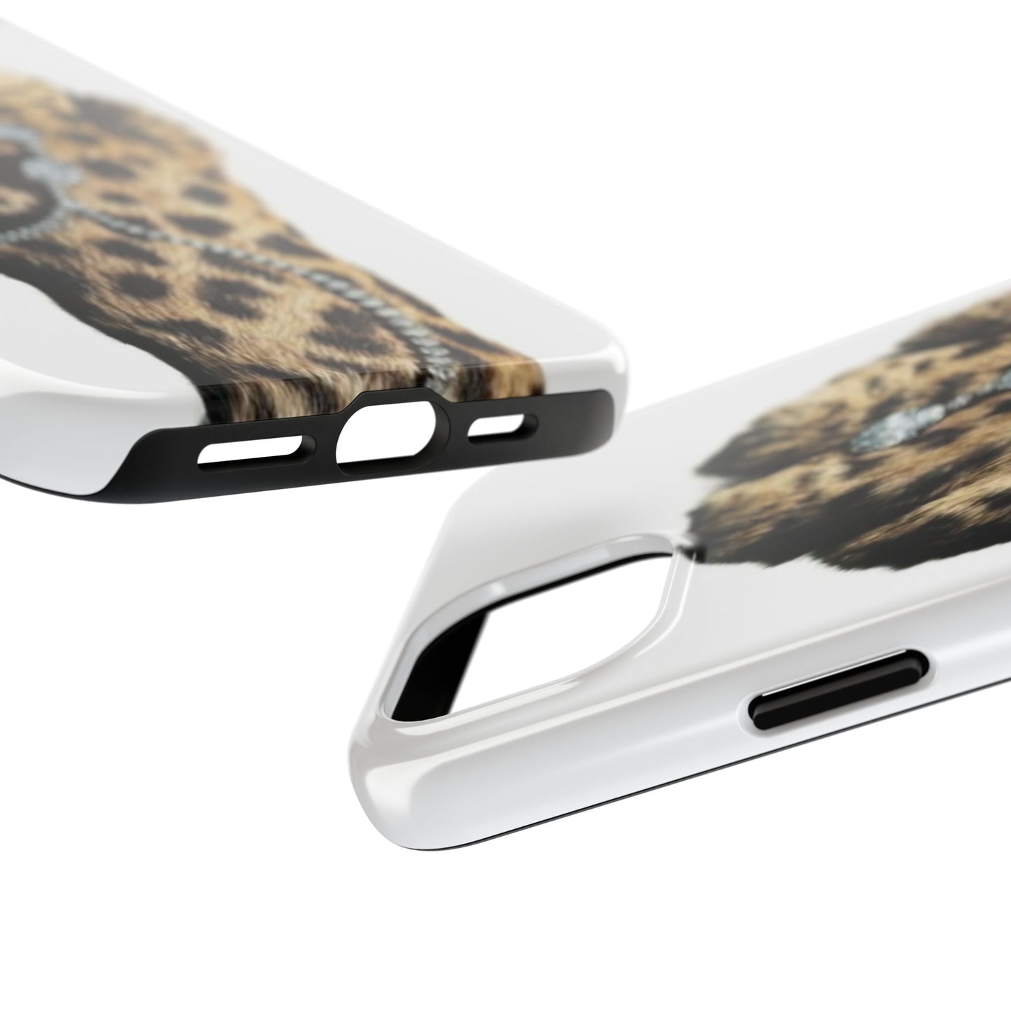 Stylish Leopard Print Tough Phone Case with Diamond Accessories