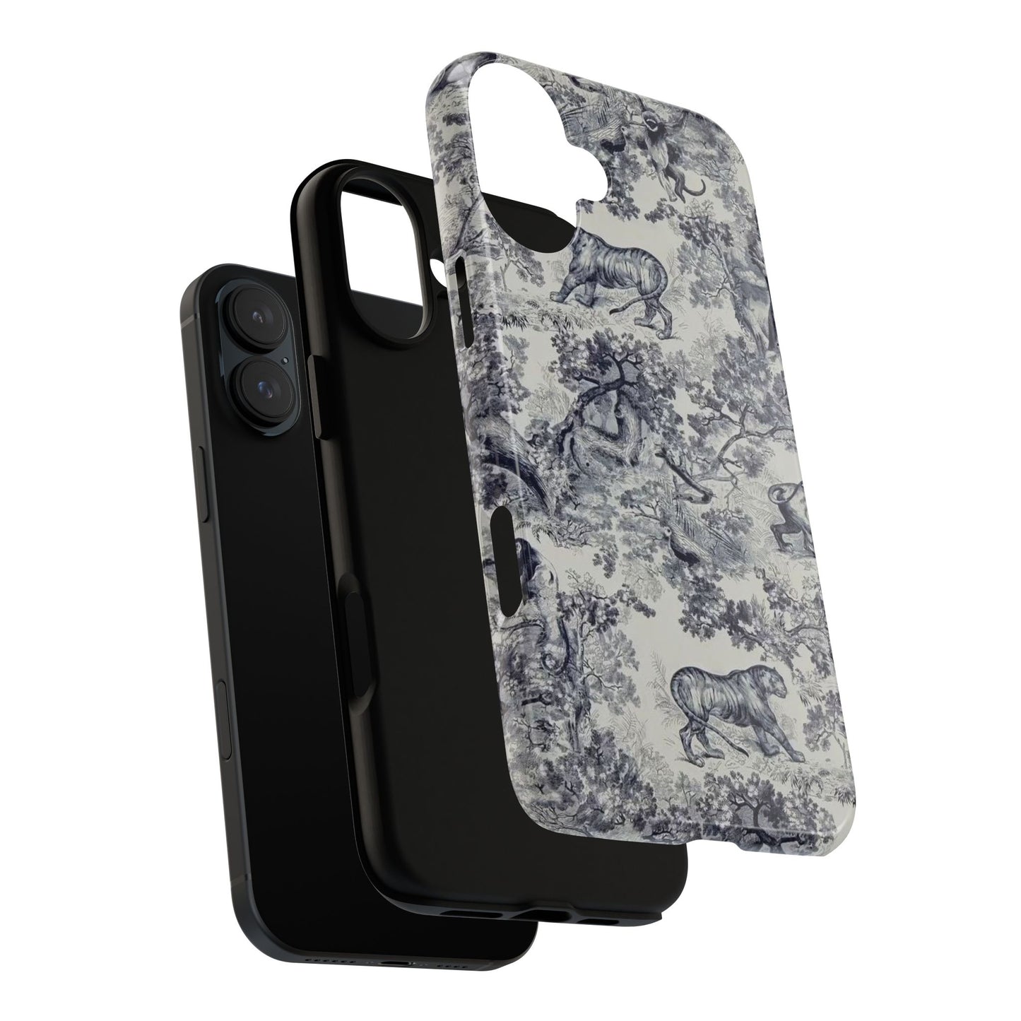 Toile Safari Phone Case — Vintage Tiger & Jungle Pattern Protective Tough Case
