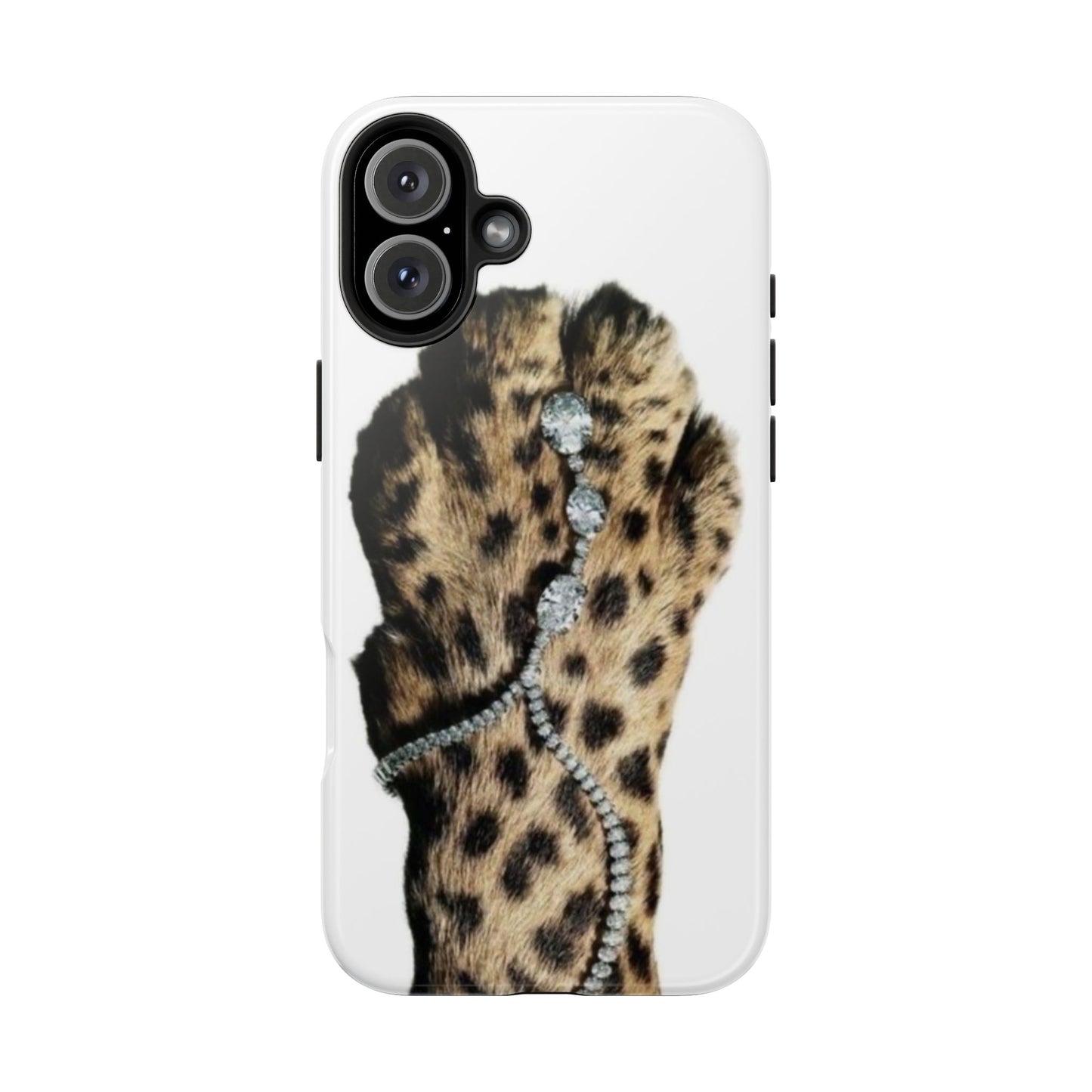 Stylish Leopard Print Tough Phone Case with Diamond Accessories