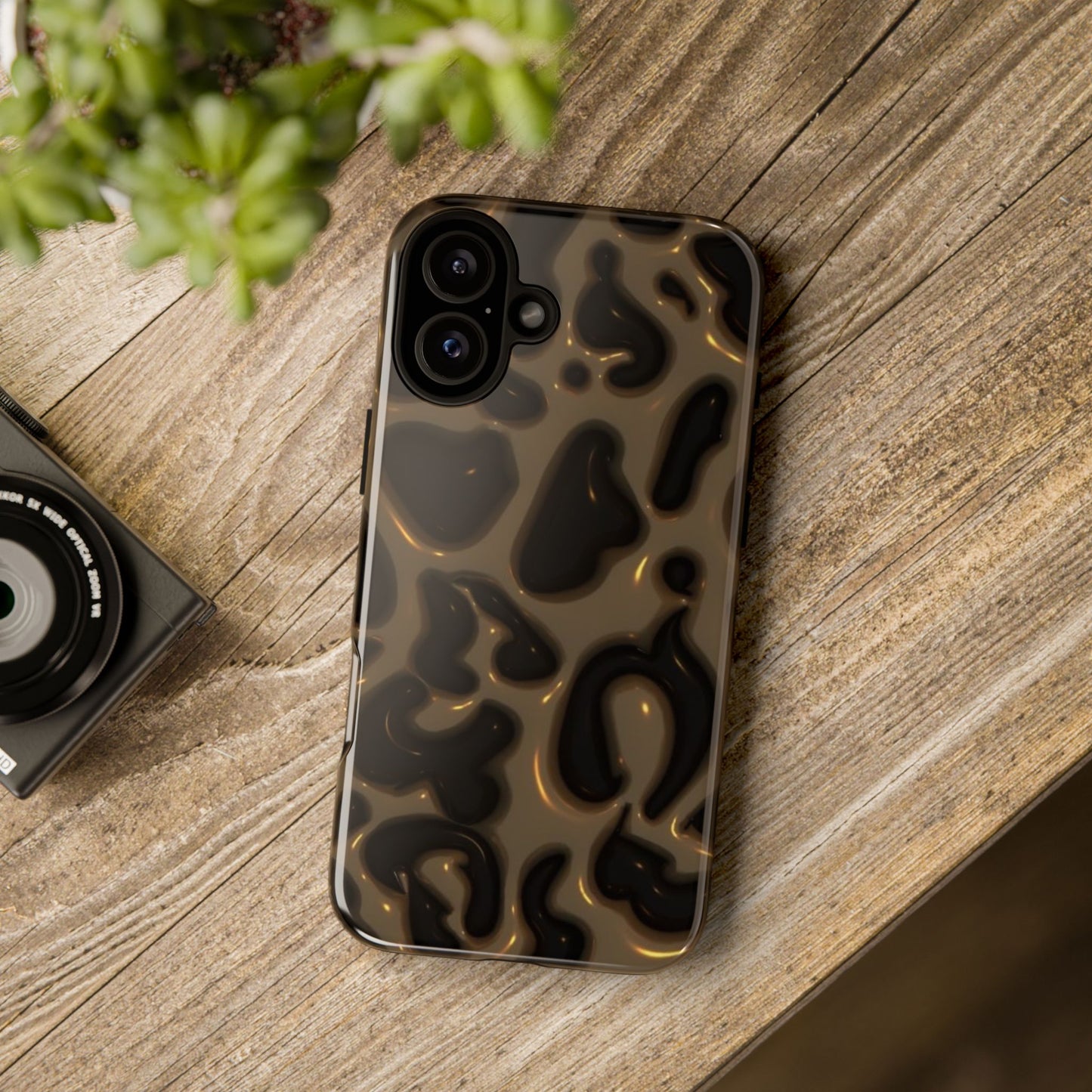 Leopard Gloss Tough Phone Case — Durable Protective iPhone Cover with Glossy Brown Animal Print