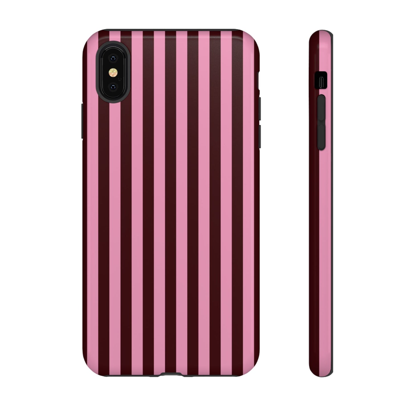 Striped Pink & Burgundy Tough Phone Case — Durable Vertical Stripe Protection