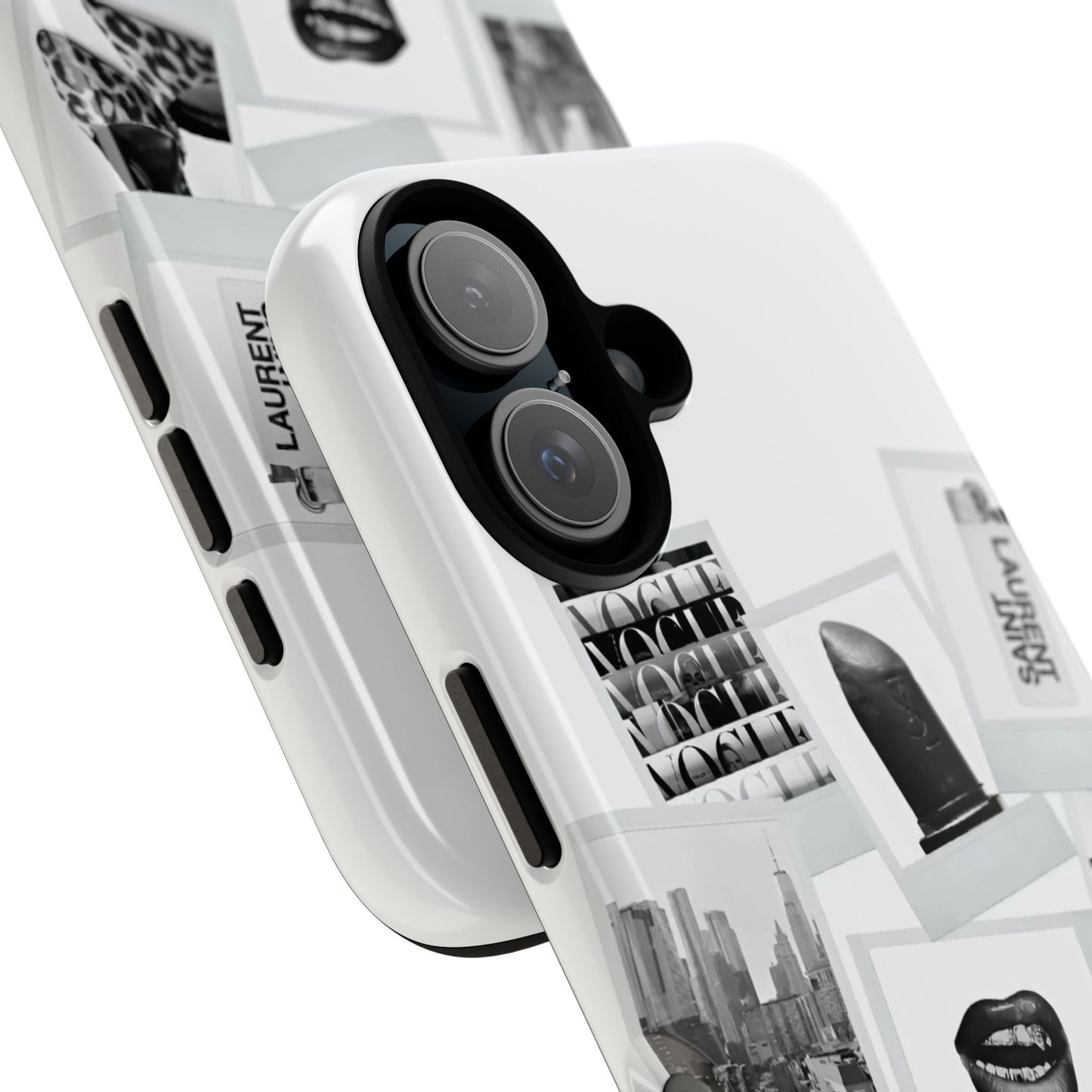 Phone Case — Black & White Polaroid Collage (City, Fashion, Lipstick)