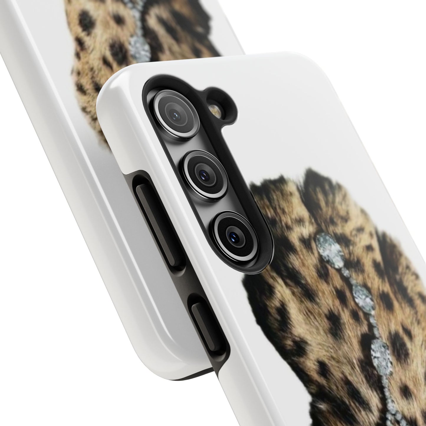 Stylish Leopard Print Tough Phone Case with Diamond Accessories