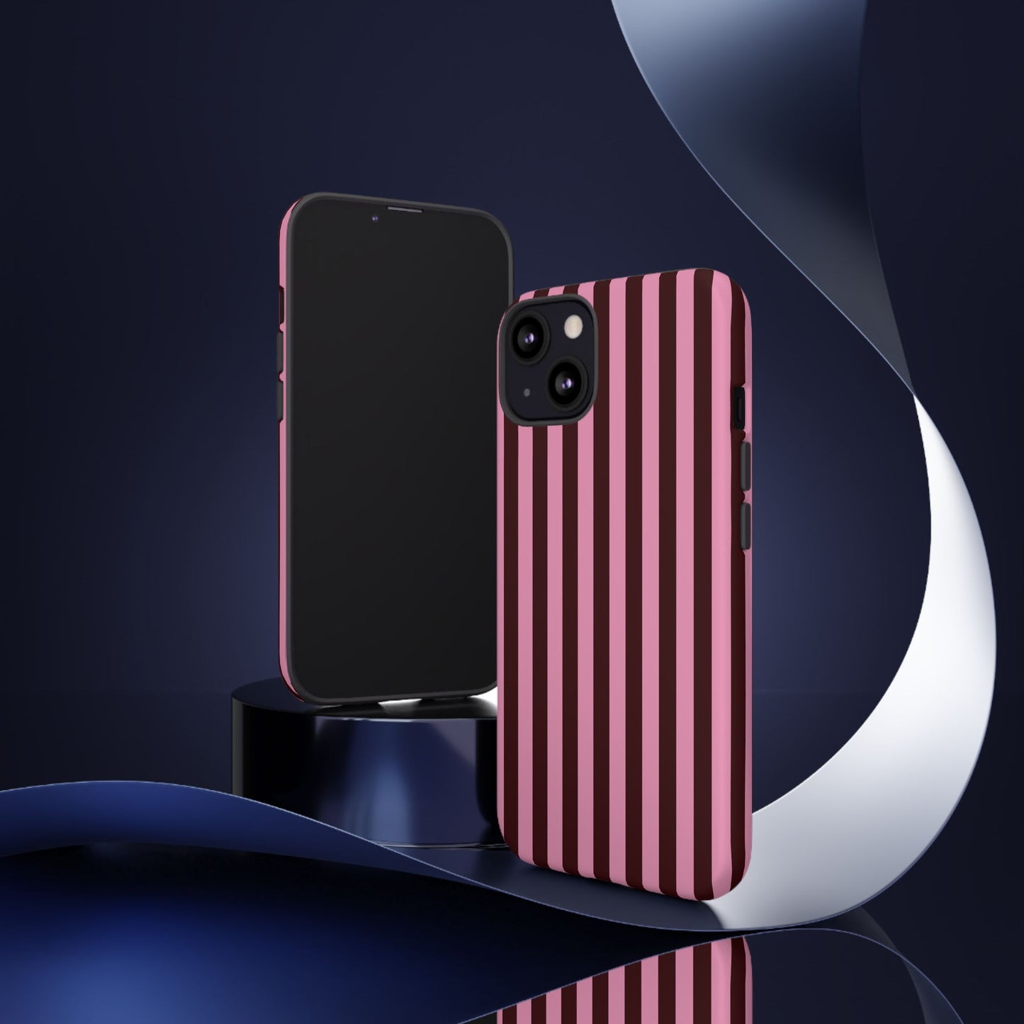 Striped Pink & Burgundy Tough Phone Case — Durable Vertical Stripe Protection