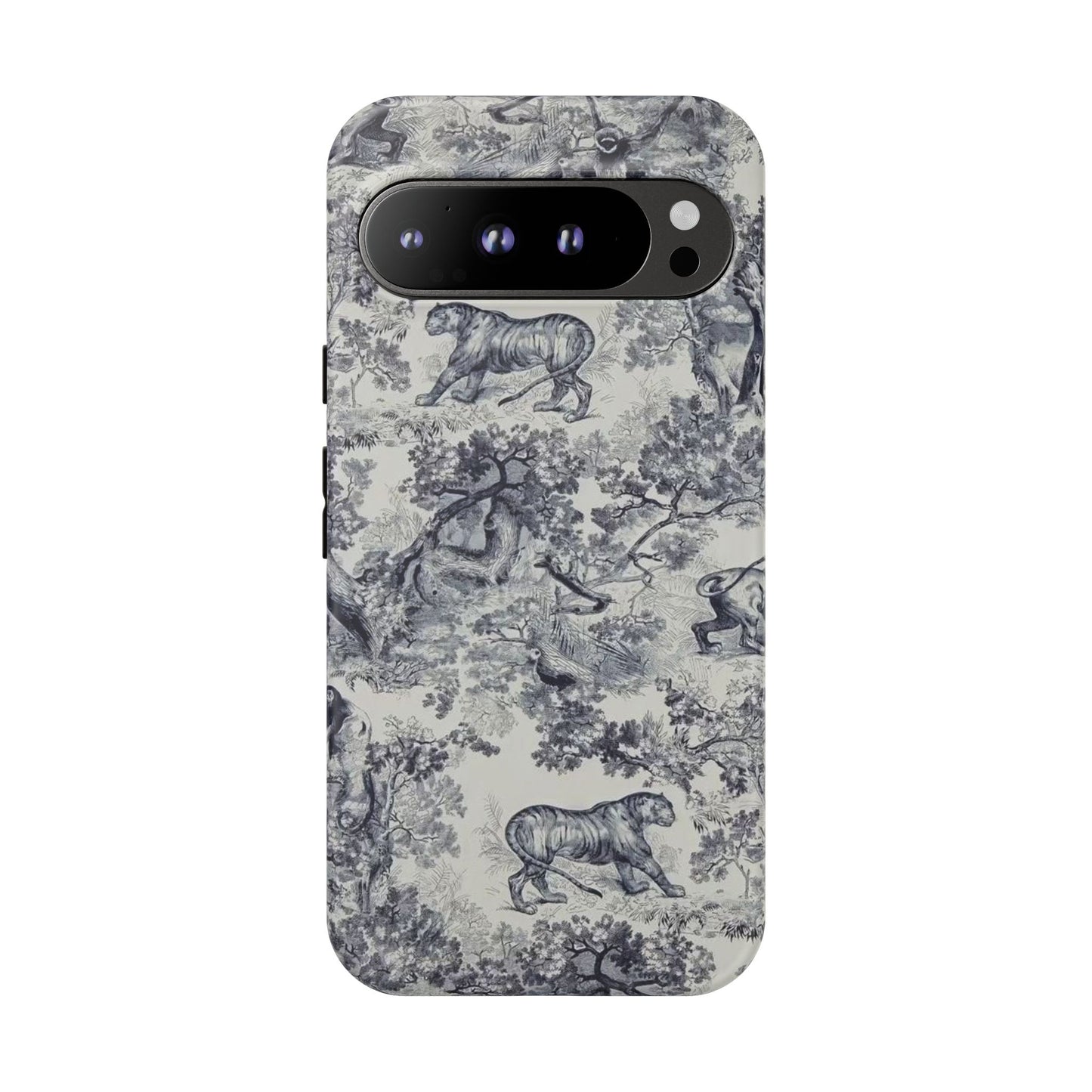 Toile Safari Phone Case — Vintage Tiger & Jungle Pattern Protective Tough Case