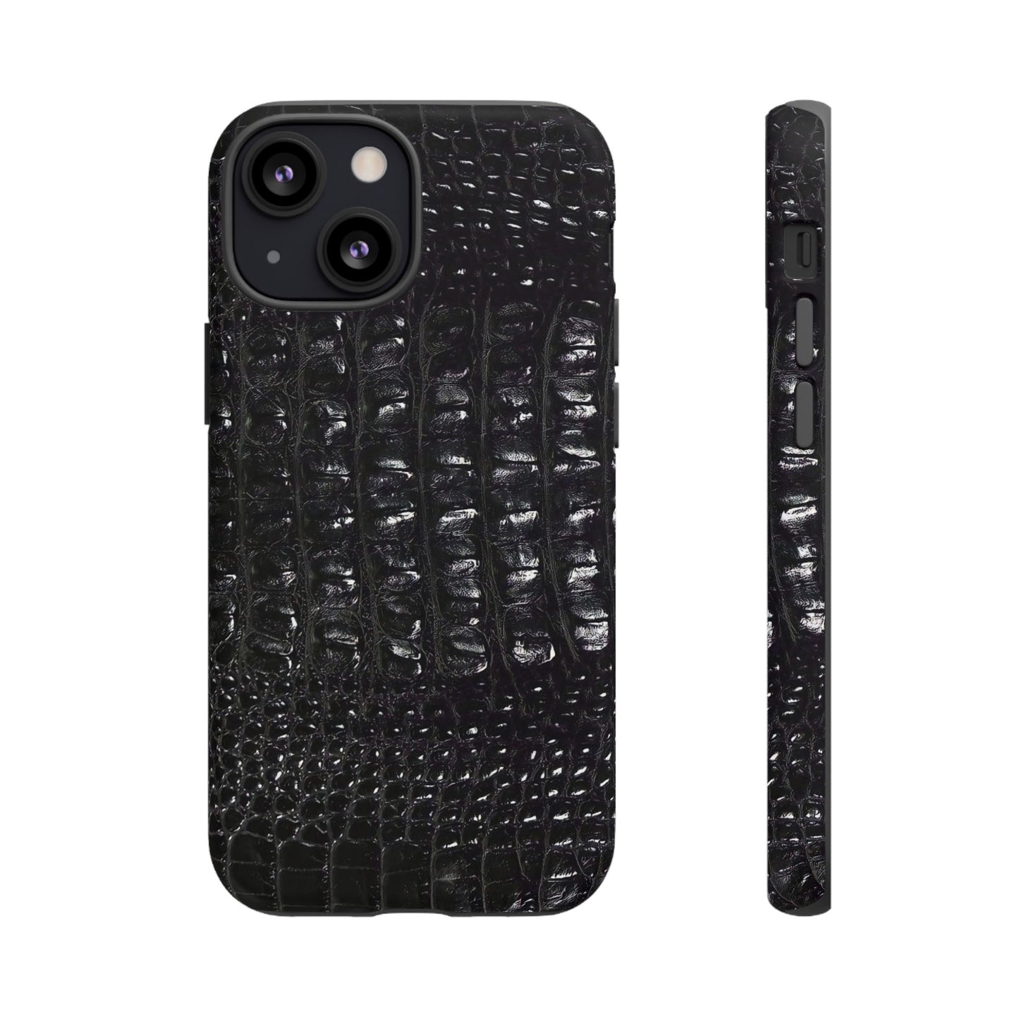 Black Croc Texture Tough Phone Case — Rugged Protective iPhone Cover