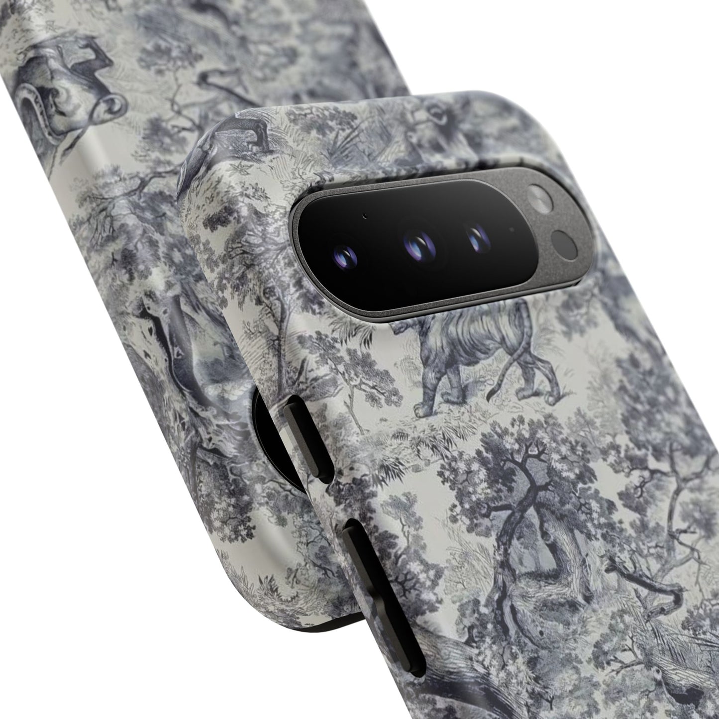 Toile Safari Phone Case — Vintage Tiger & Jungle Pattern Protective Tough Case